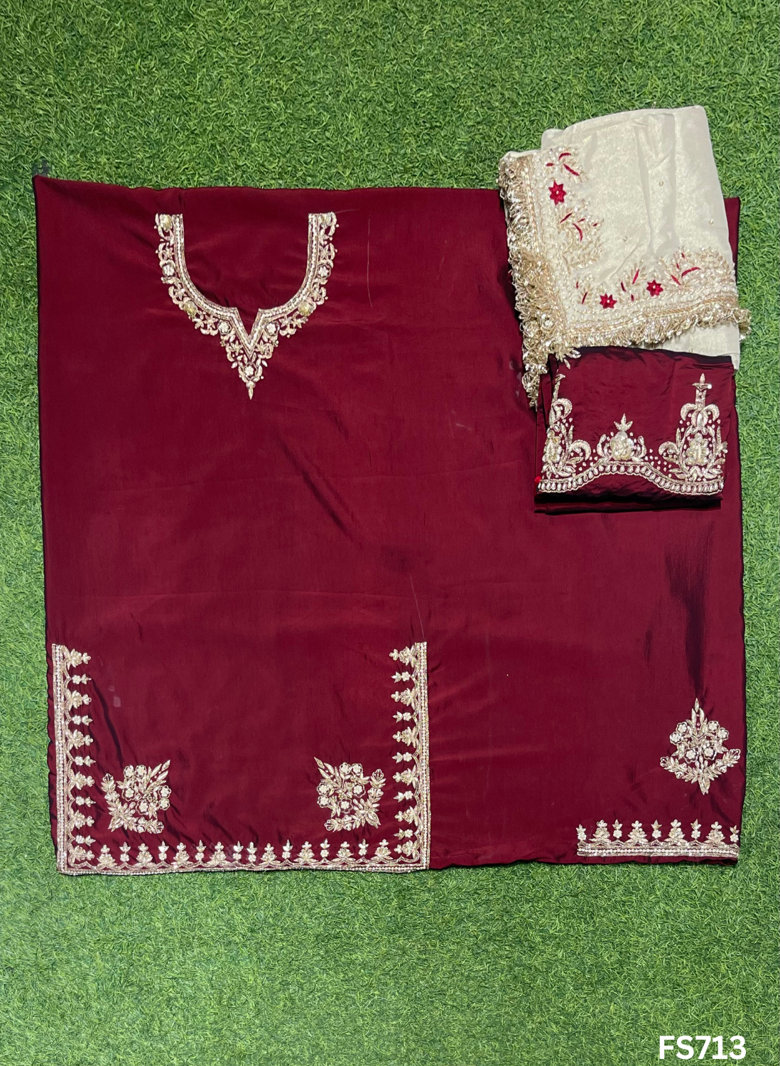 FS713 | Mehroon | Cross Silk | Kurti Lehnga | Party Wear | Wedding | Jaggo | Ring Ceremony | Festival