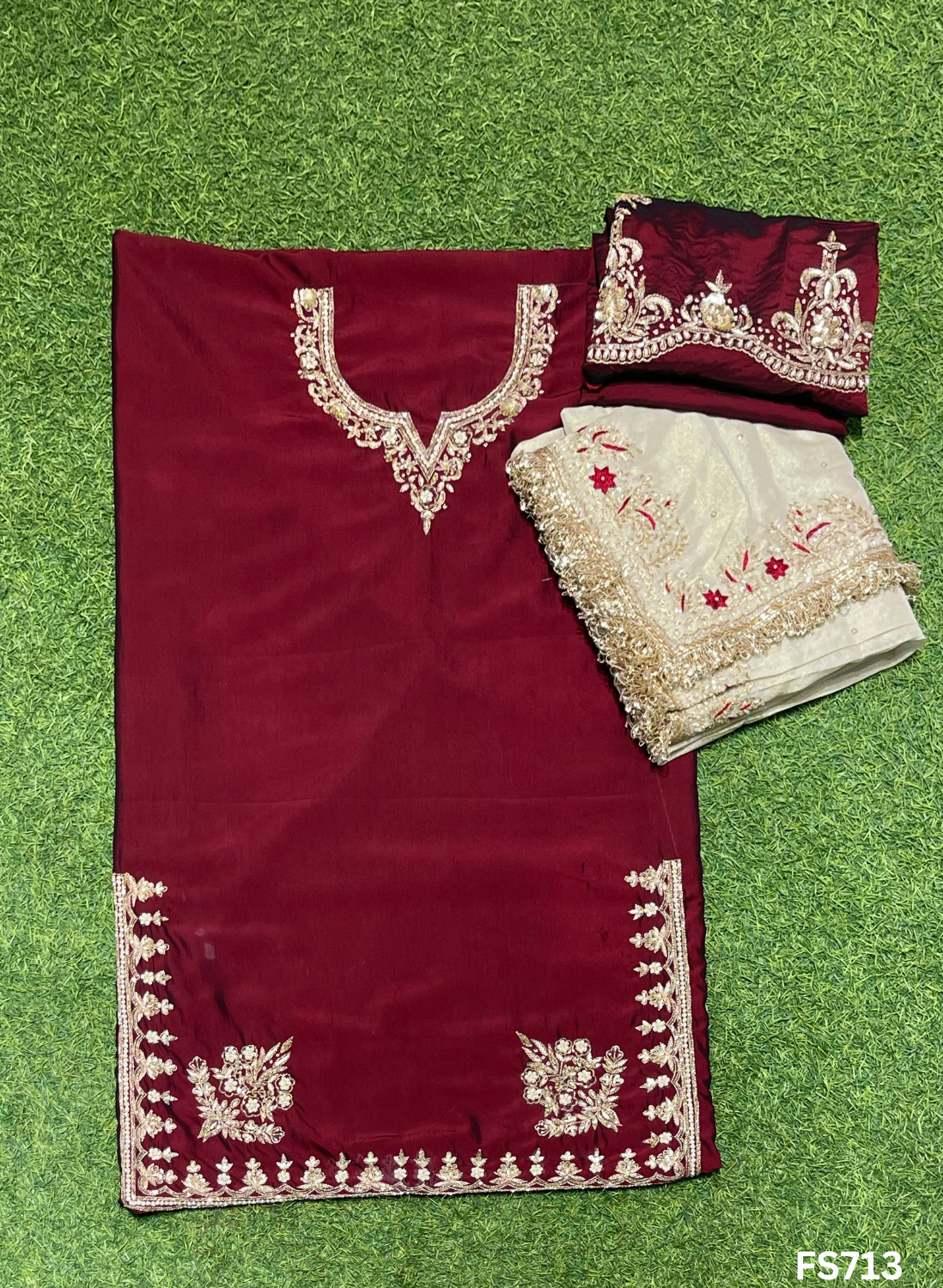 FS713 | Mehroon | Cross Silk | Kurti Lehnga | Party Wear | Wedding | Jaggo | Ring Ceremony | Festival