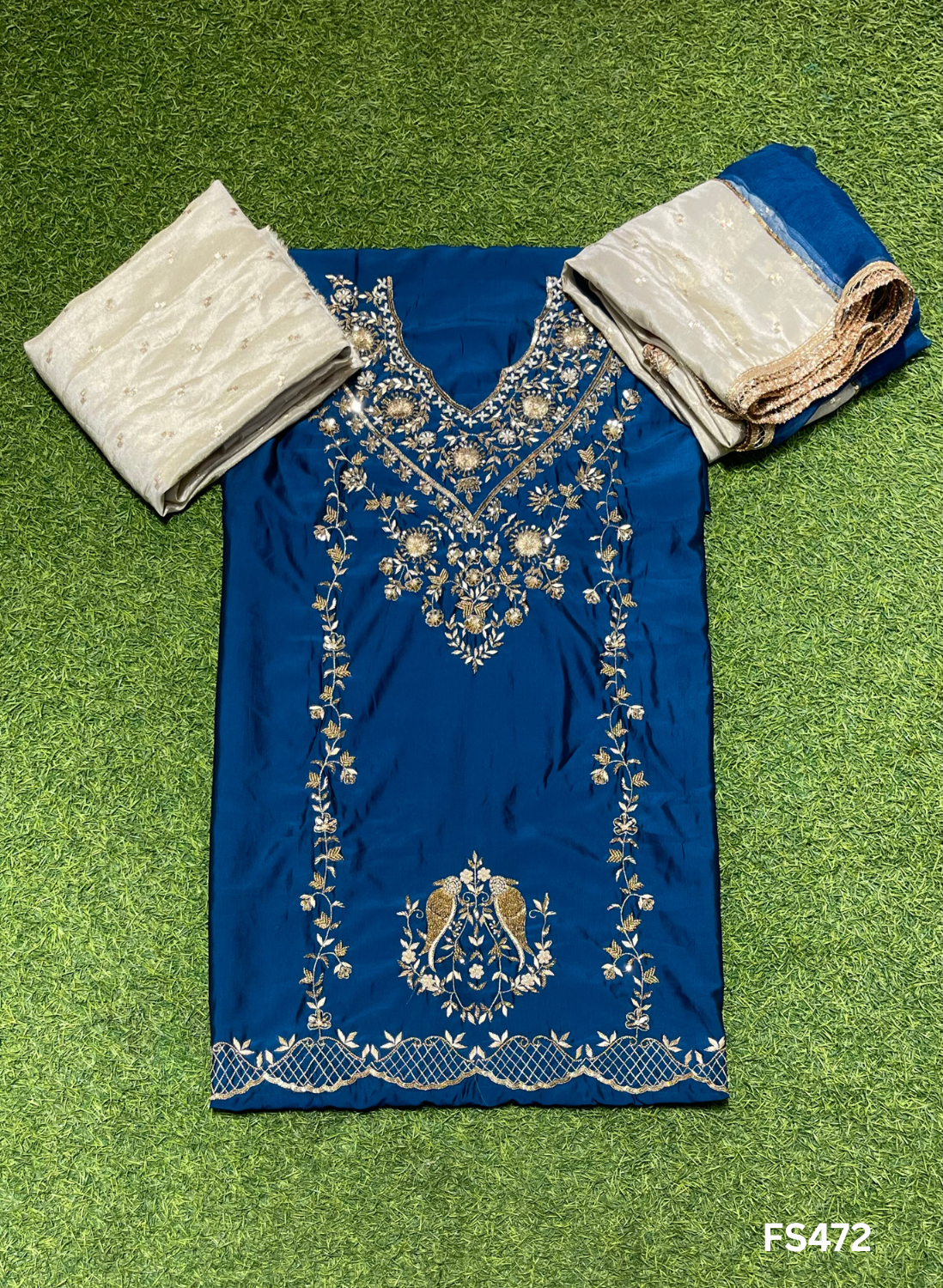 FS472 | Peacock | Cross Silk | Party Wear | Wedding | Jaggo | Ring Ceremony | Festival