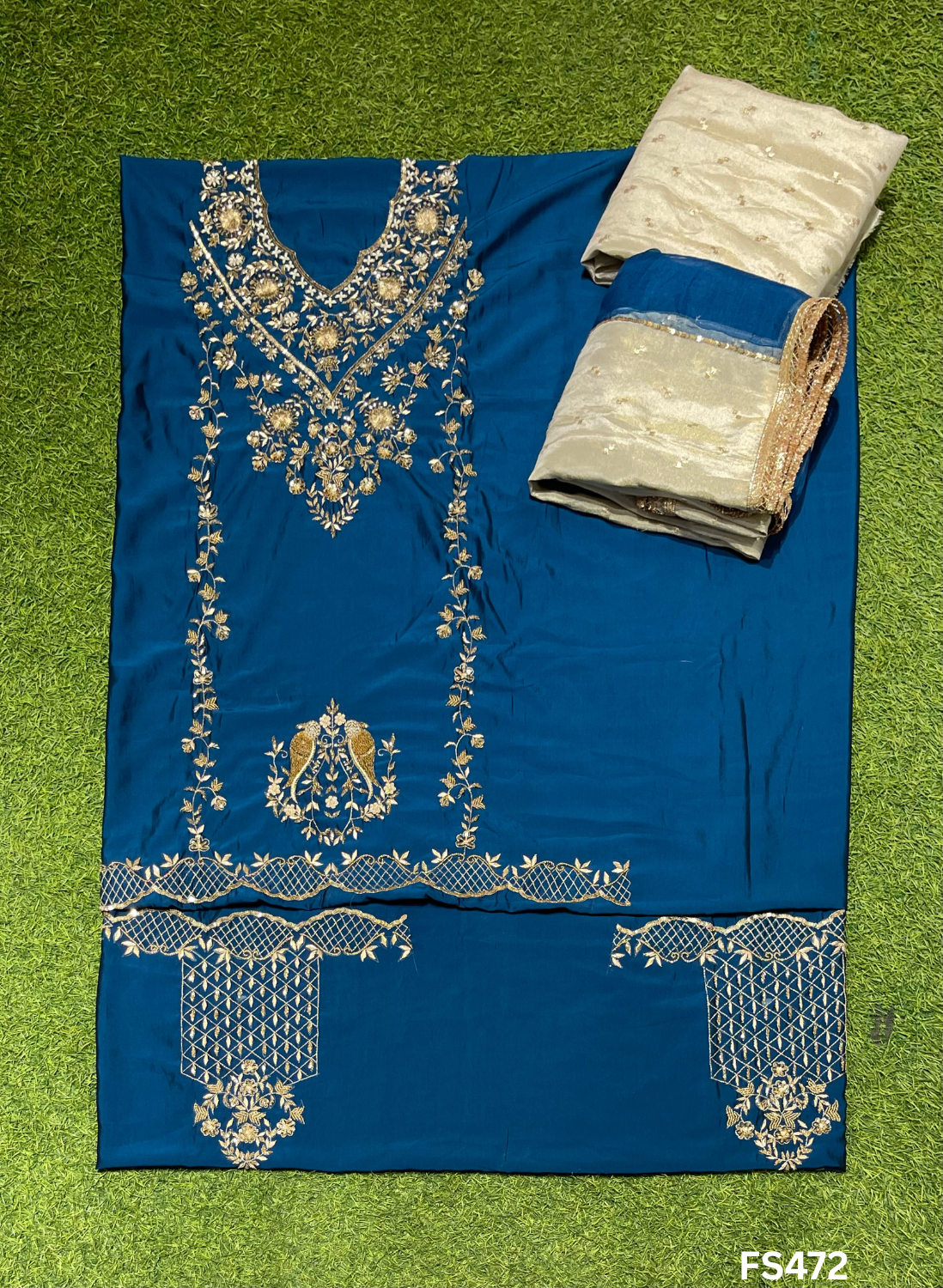 FS472 | Peacock | Cross Silk | Party Wear | Wedding | Jaggo | Ring Ceremony | Festival
