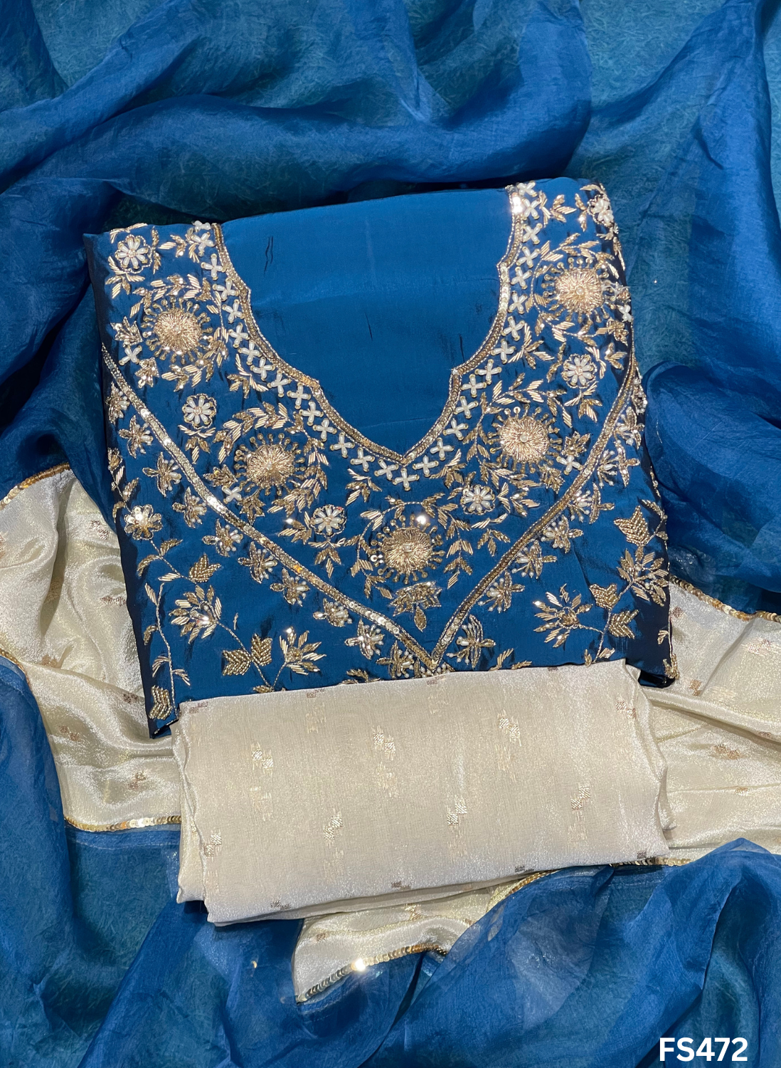 FS472 | Peacock | Cross Silk | Party Wear | Wedding | Jaggo | Ring Ceremony | Festival