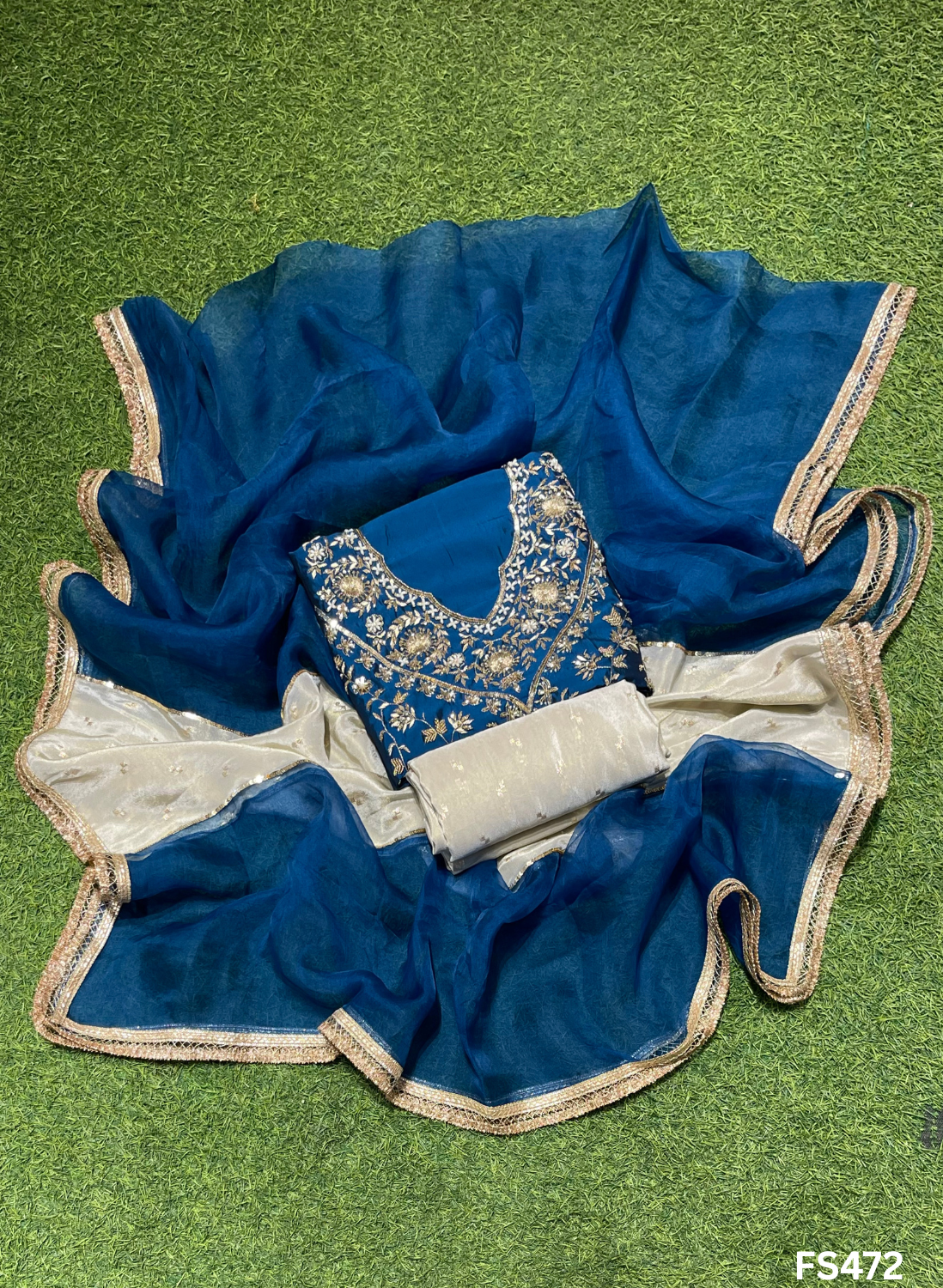 FS472 | Peacock | Cross Silk | Party Wear | Wedding | Jaggo | Ring Ceremony | Festival