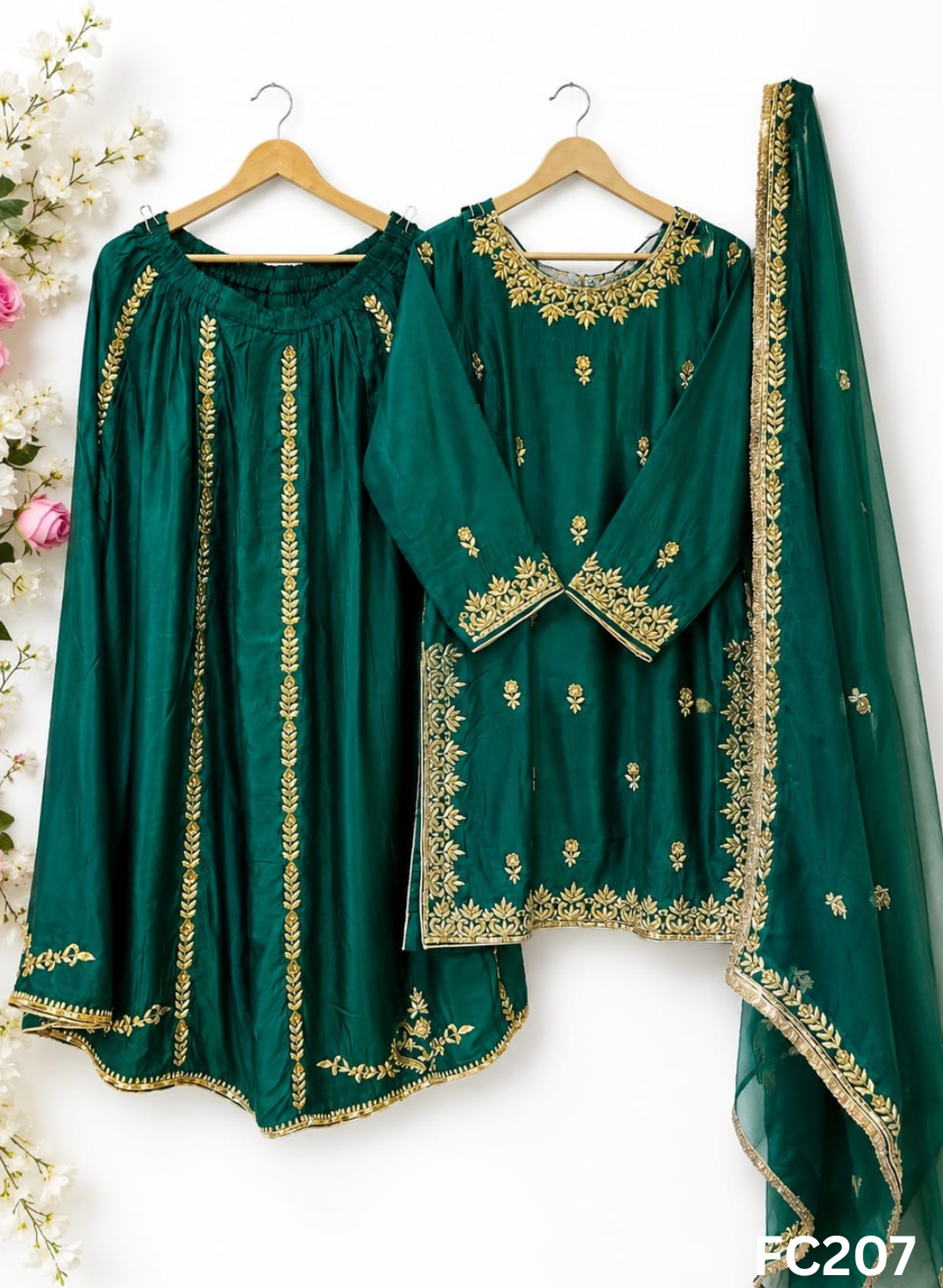 FC207 | Made To Order (20-25 Days ) | Silk | Green | Party Wear | Wedding | Festival | Celebrity | Ring Ceremony