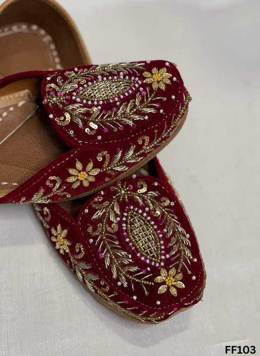 FF103 | Mehroon | Embroidered Punjabi Jutti | Punjabi Jutti |