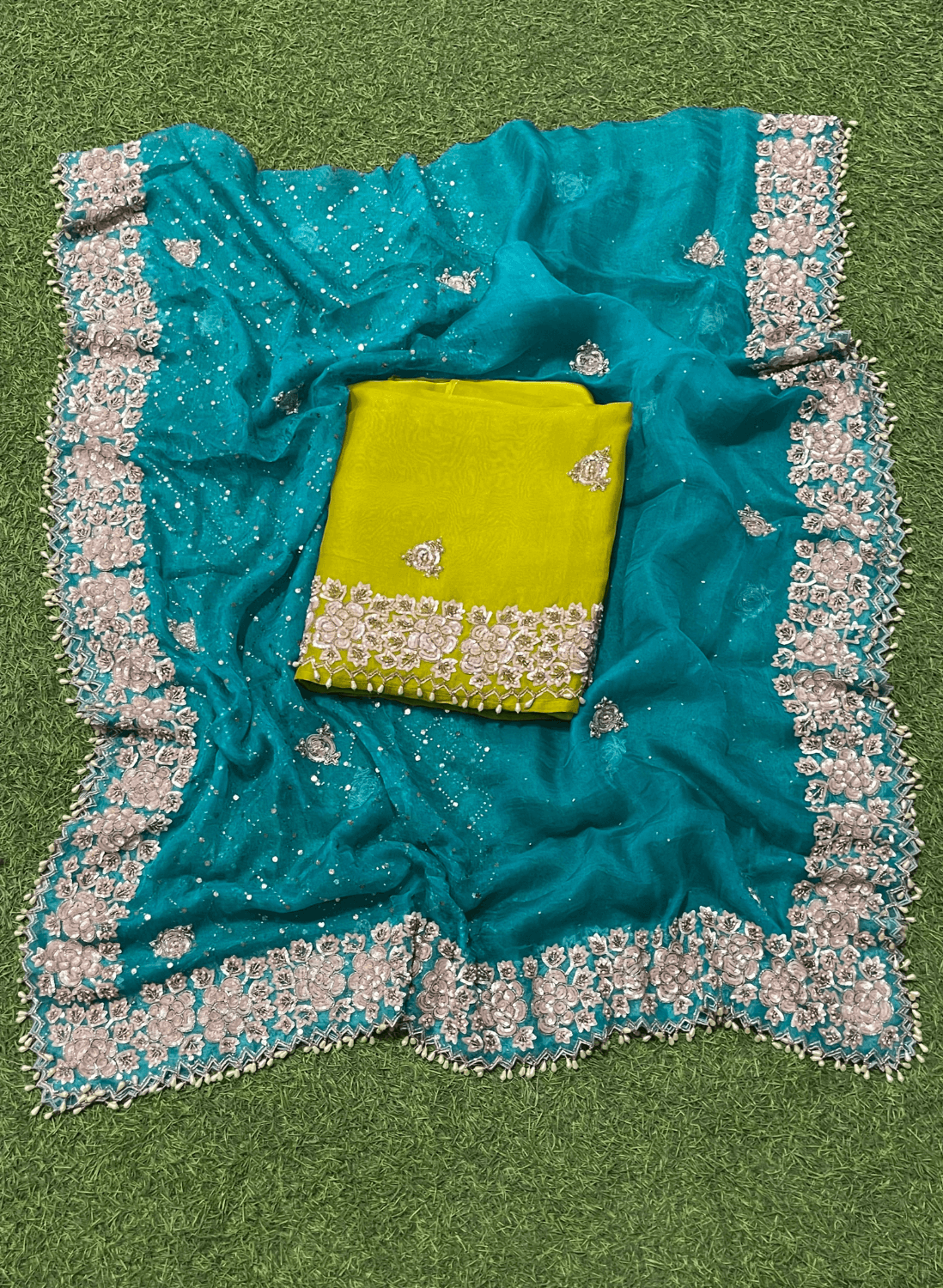 FS107 |Mehandi | Organza Suit | Party Wear | Wedding | Jaggo | Ring Ceremony | Festival | F9BHFAA