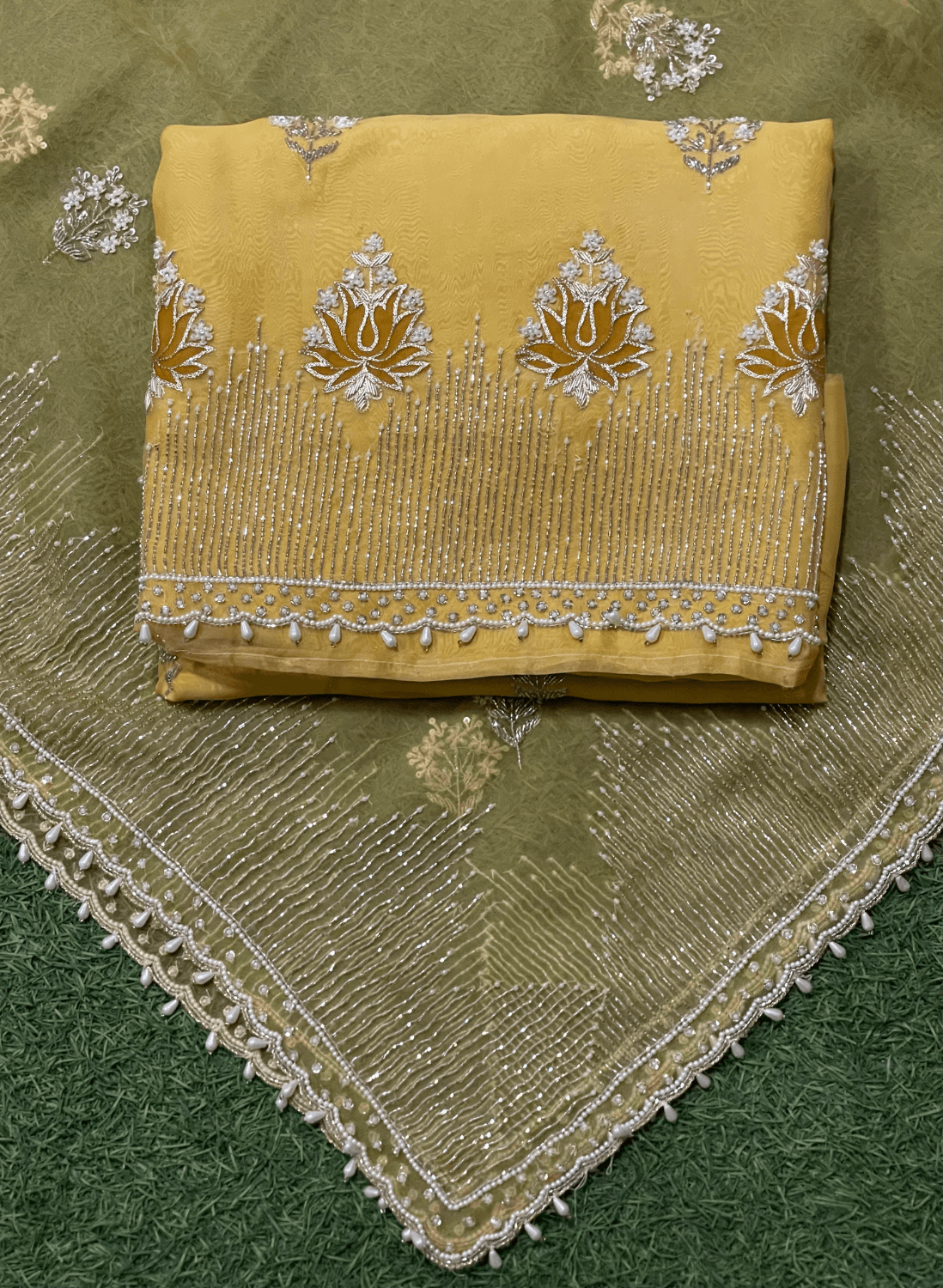 FS115 | Yellow | Organza Suit| Party Wear | Wedding | Jaggo | Ring Ceremony | Festival |