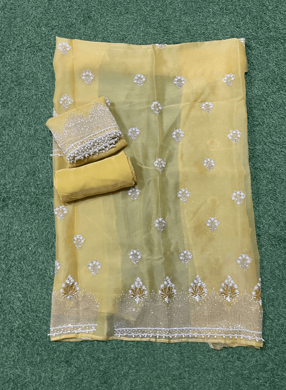 FS115 | Yellow | Organza Suit| Party Wear | Wedding | Jaggo | Ring Ceremony | Festival |