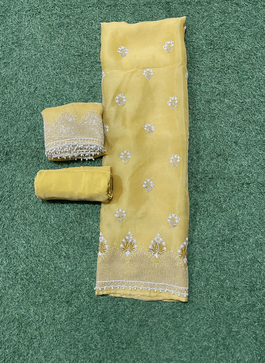 FS115 | Yellow | Organza Suit| Party Wear | Wedding | Jaggo | Ring Ceremony | Festival |