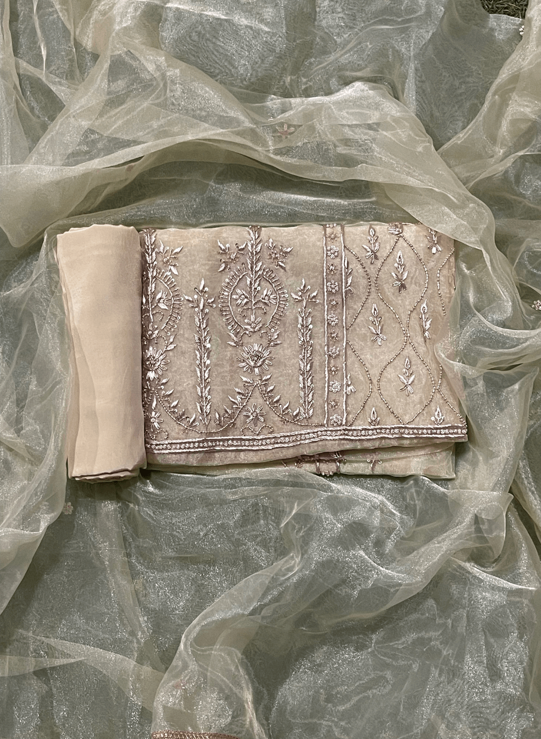 FS141 | Cream | Glass Shimmer Suit | Party Wear | Wedding | Jaggo | Ring Ceremony | Festival | F9HAAA