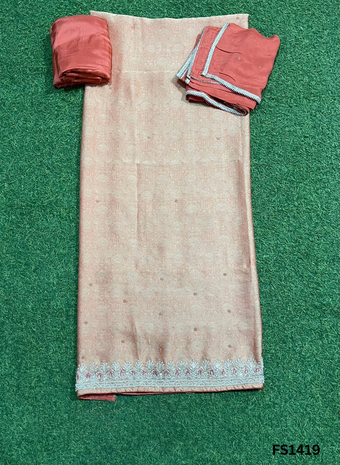 FS1419 | Rust | Banarasi Silk Suit | Party Wear | Wedding | Jaggo | Ring Ceremony | Festival