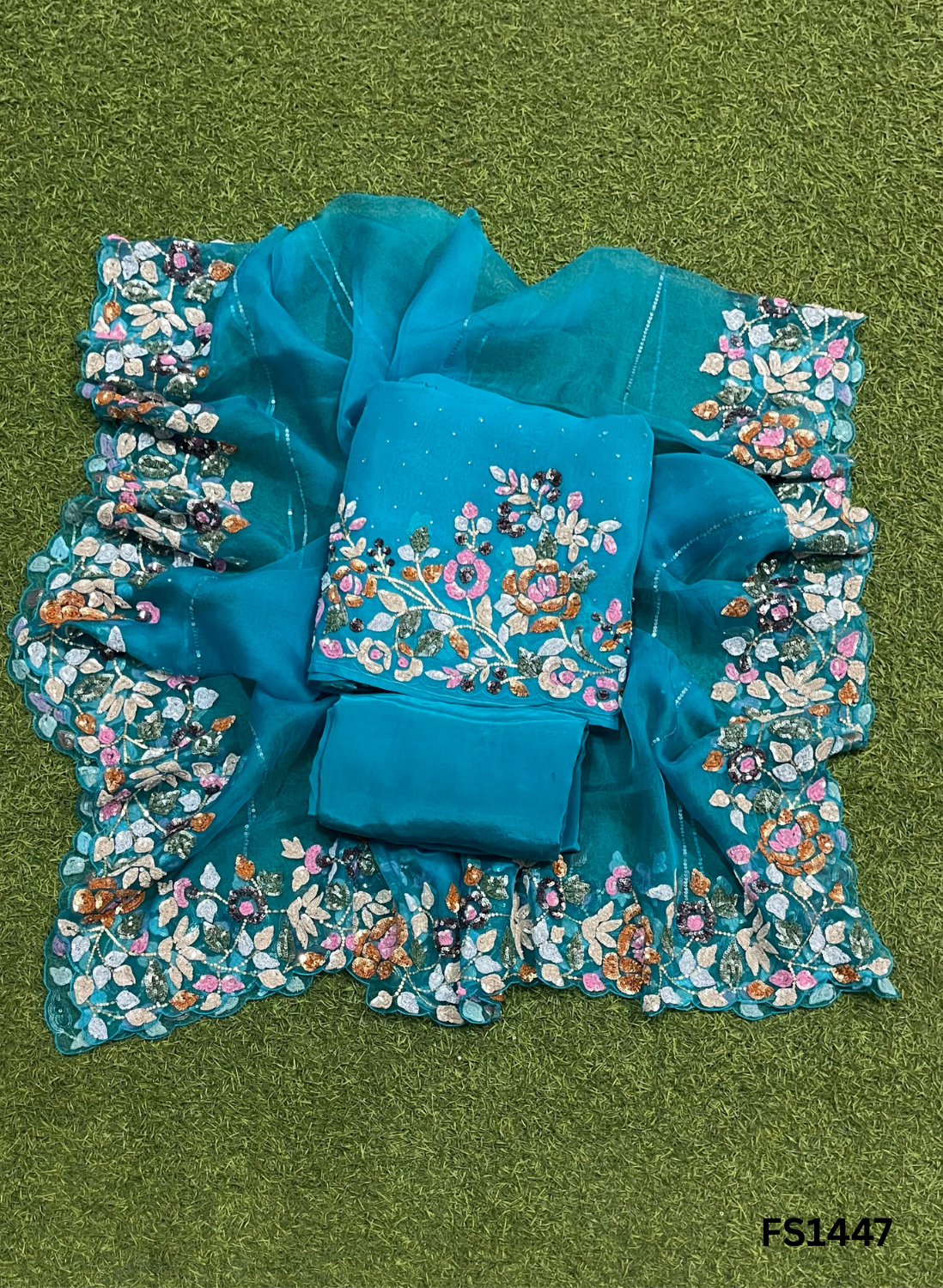FS1447 |Sky blue | Pure Organza Suit | Party Wear | Wedding | Ring Ceremony | Festival | Bridal