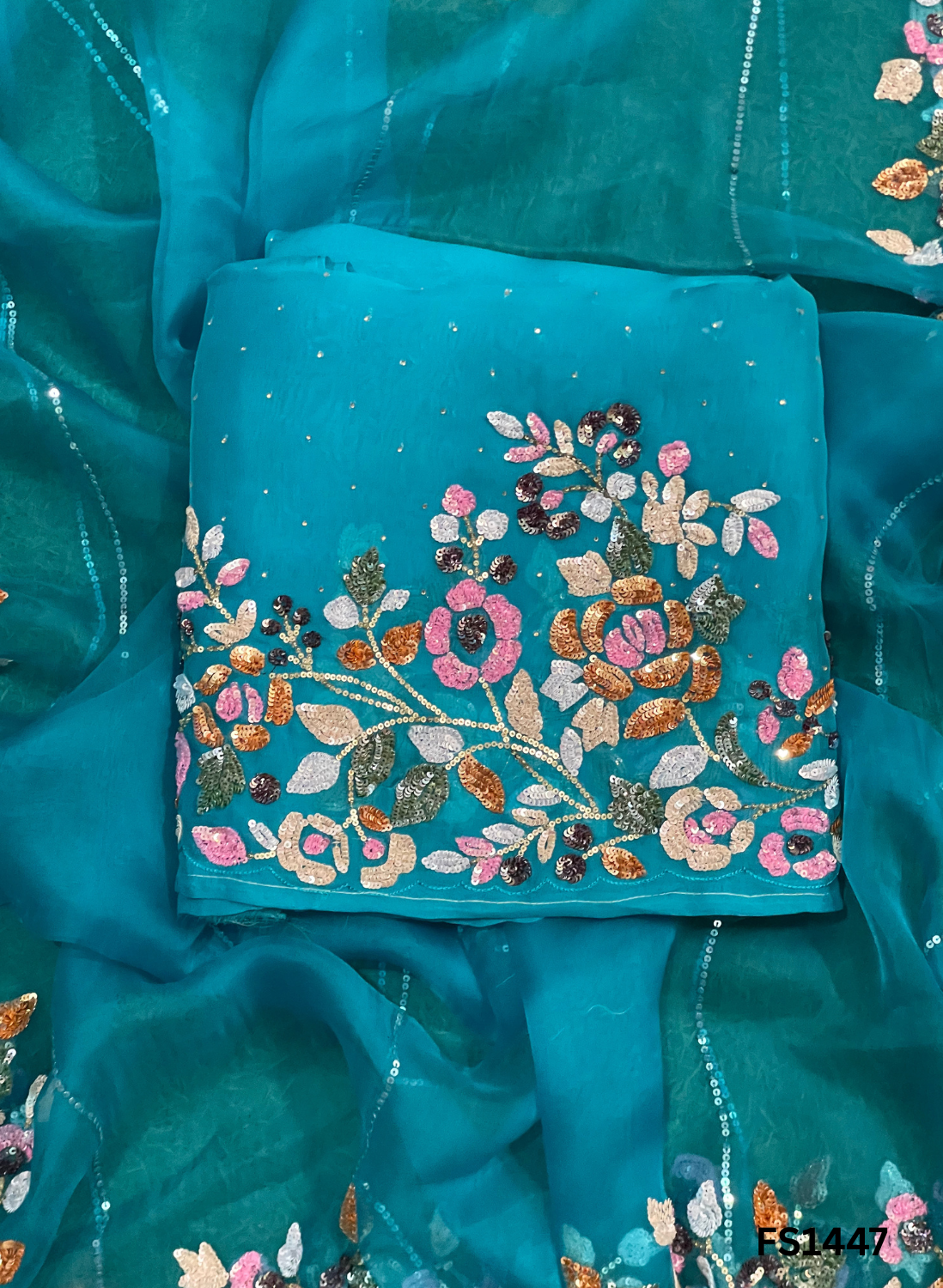 FS1447 |Sky blue | Pure Organza Suit | Party Wear | Wedding | Ring Ceremony | Festival | Bridal