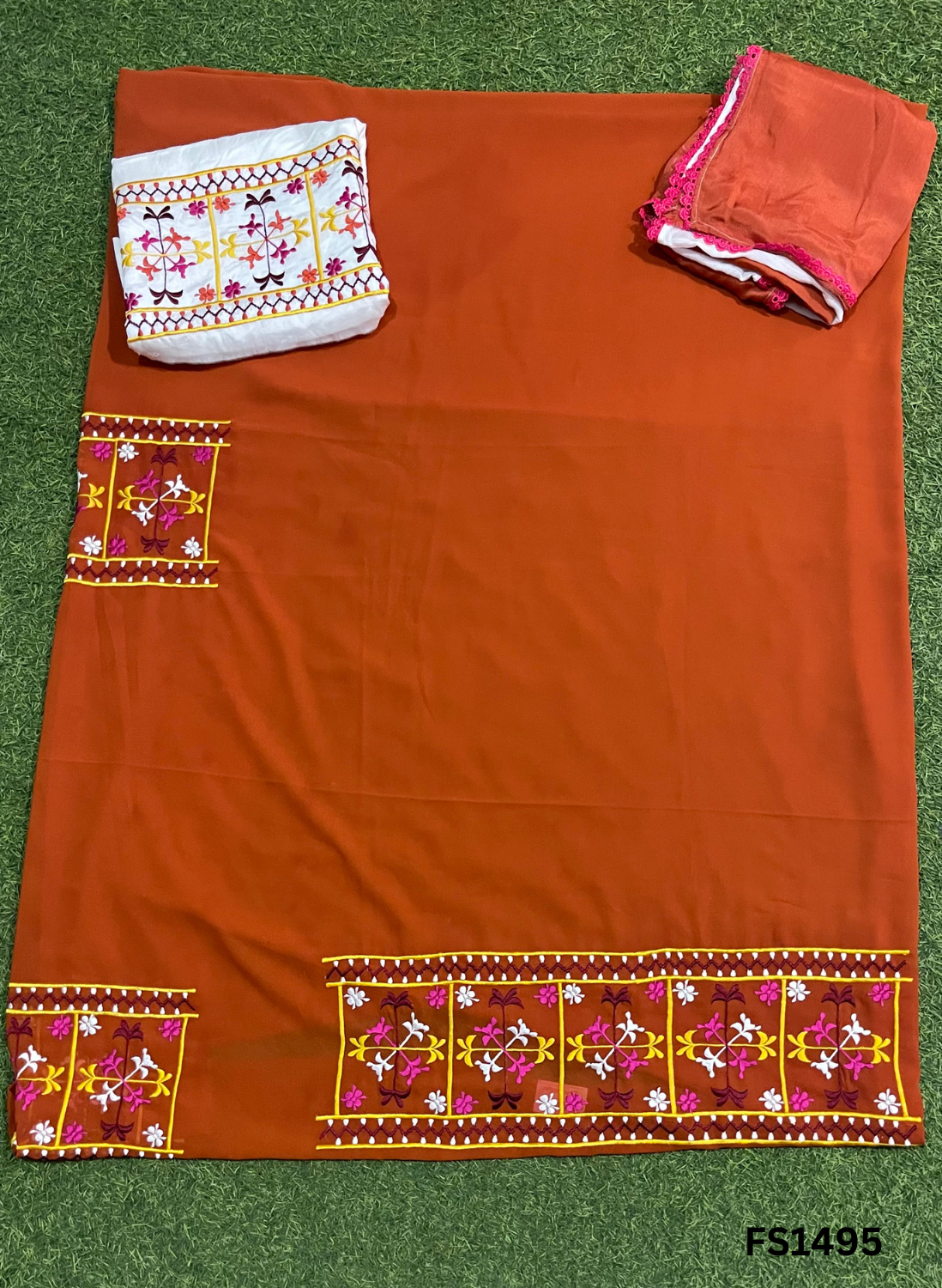 FS1495 | Rust | Georgette Suit | Party Wear | Wedding | Jaggo | Ring Ceremony | Festival