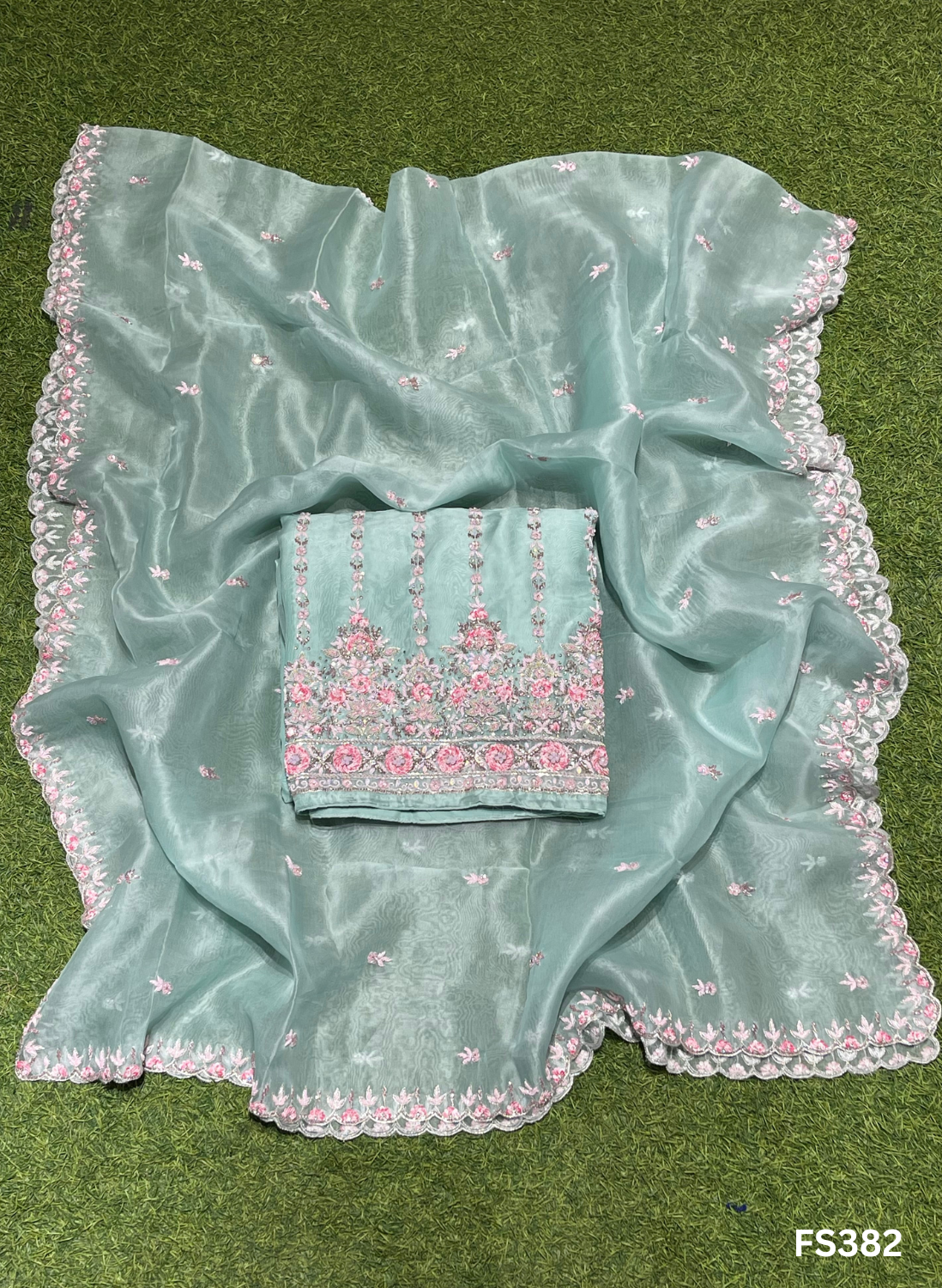 FS382 | SKY BLUE | Shimmer Organza | Wedding | Party Wear | Ring Ceremony | Festival Suit