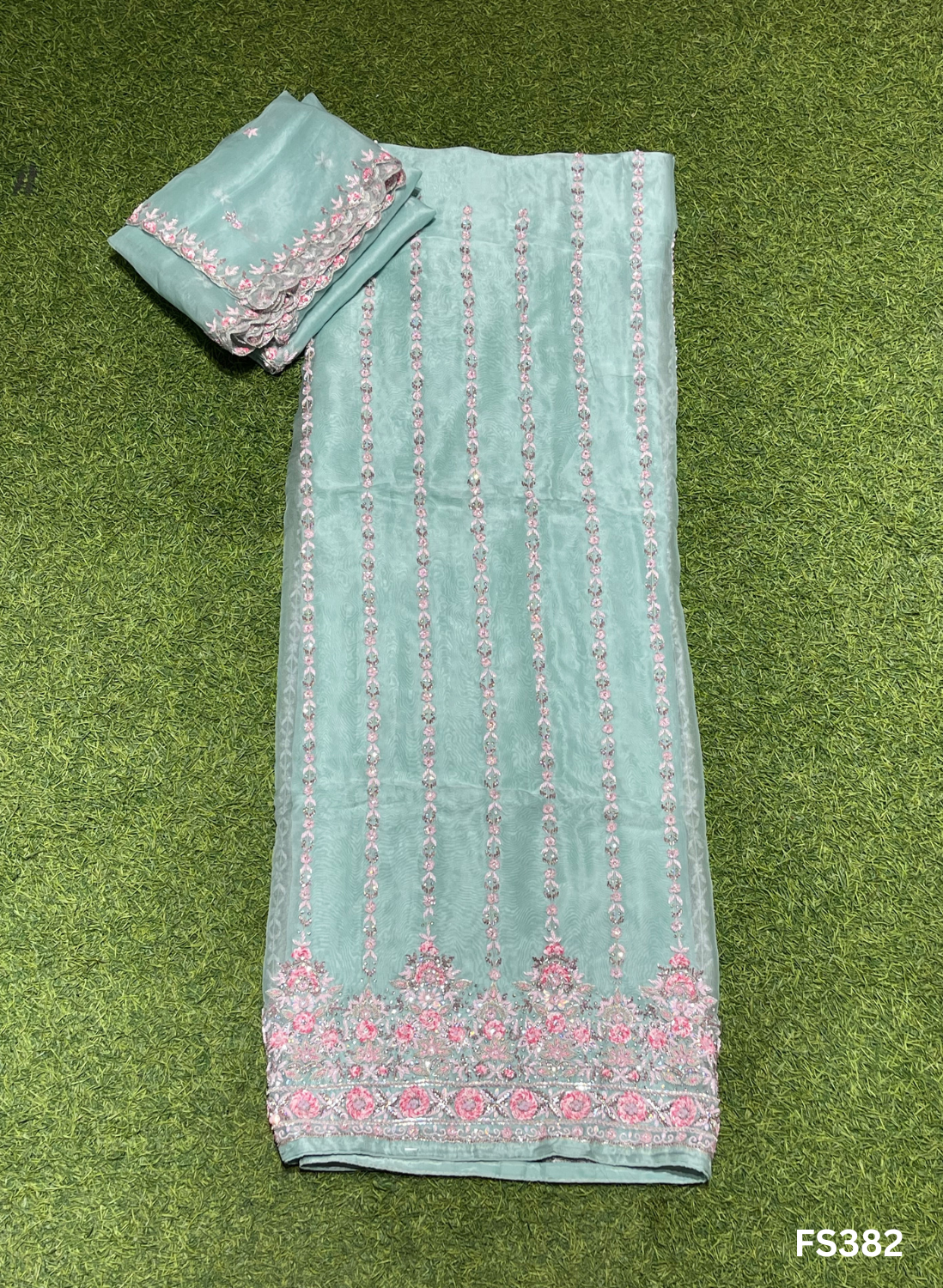FS382 | SKY BLUE | Shimmer Organza | Wedding | Party Wear | Ring Ceremony | Festival Suit