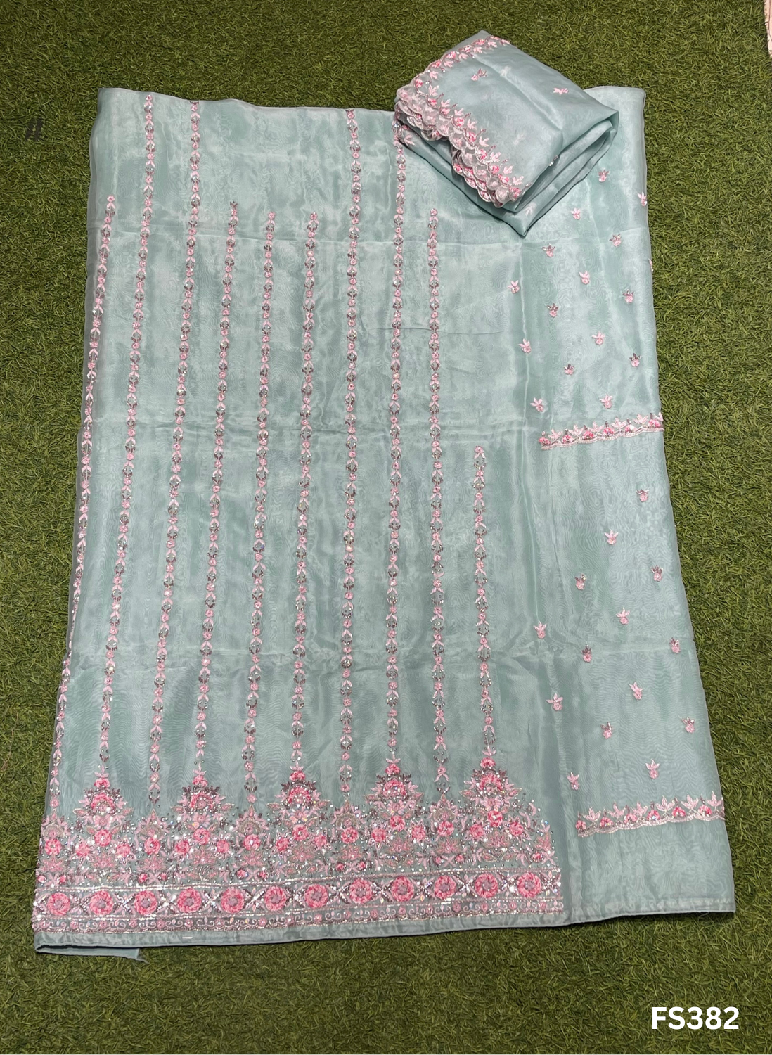 FS382 | SKY BLUE | Shimmer Organza | Wedding | Party Wear | Ring Ceremony | Festival Suit