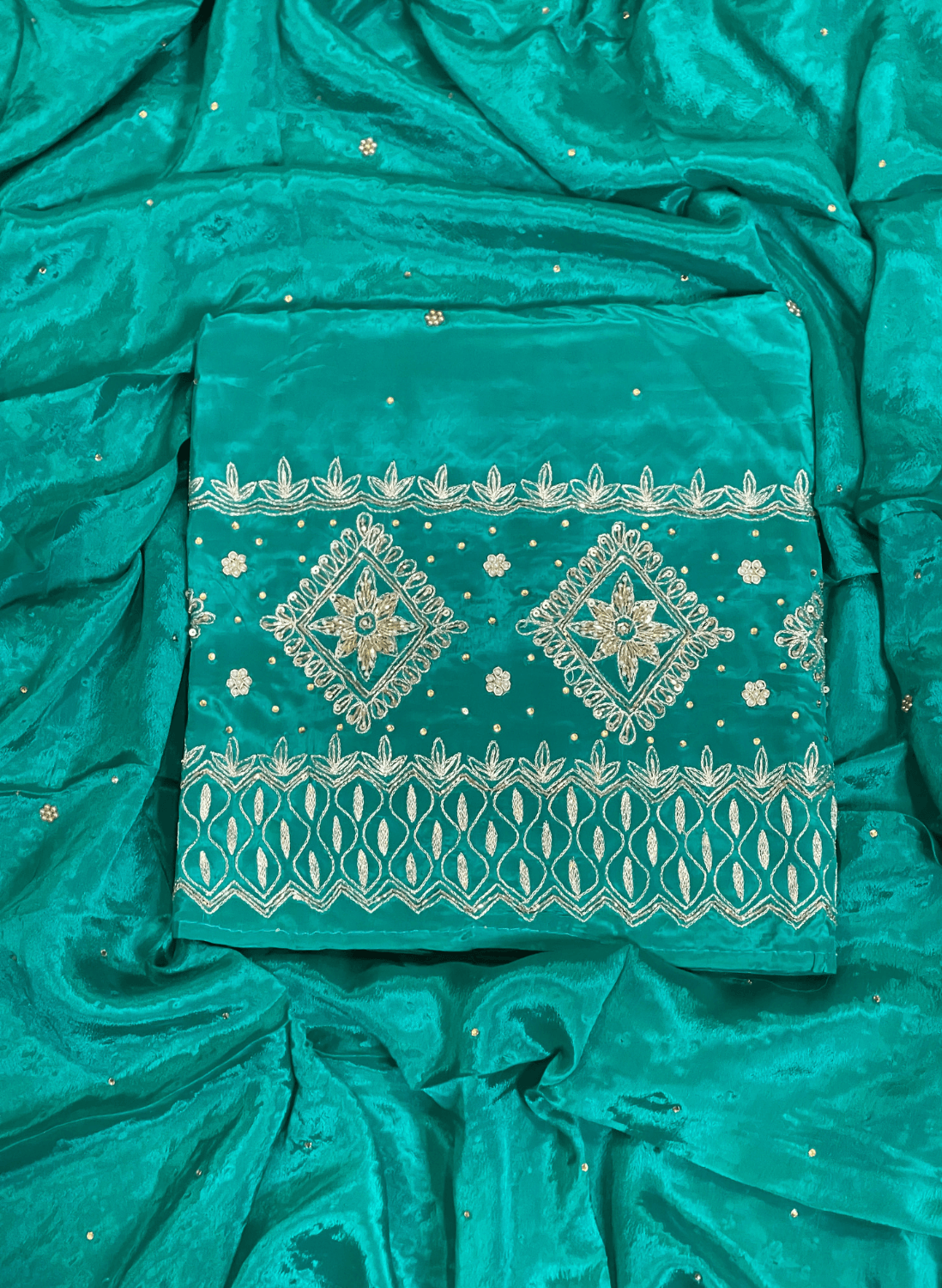 FS473 | Sea-Green Crepe | Crepe Suit | Wedding | Party Wear | Ring Ceremony | Festival Suit | Allover suit | F9BHAA
