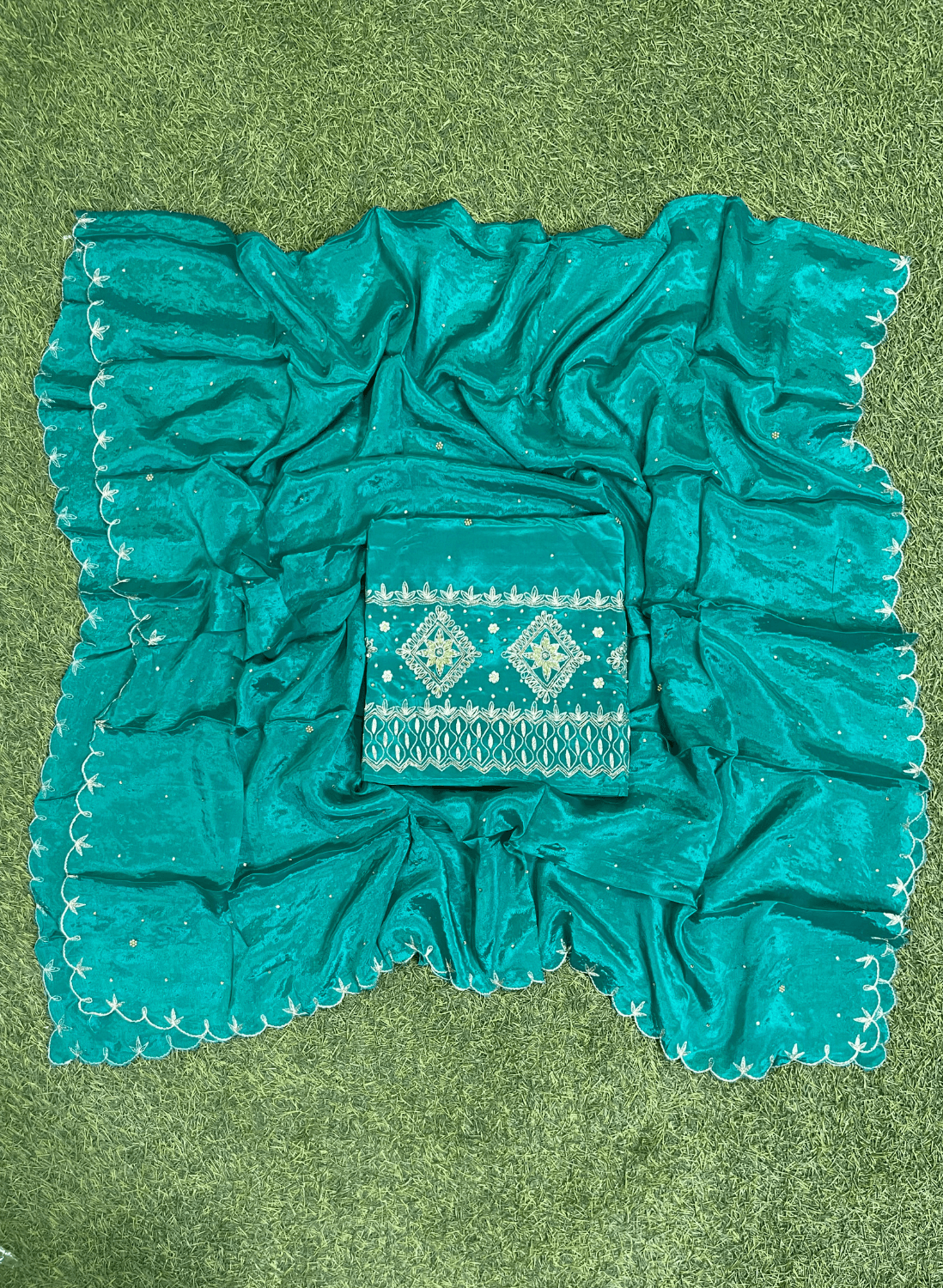 FS473 | Sea-Green Crepe | Crepe Suit | Wedding | Party Wear | Ring Ceremony | Festival Suit | Allover suit | F9BHAA
