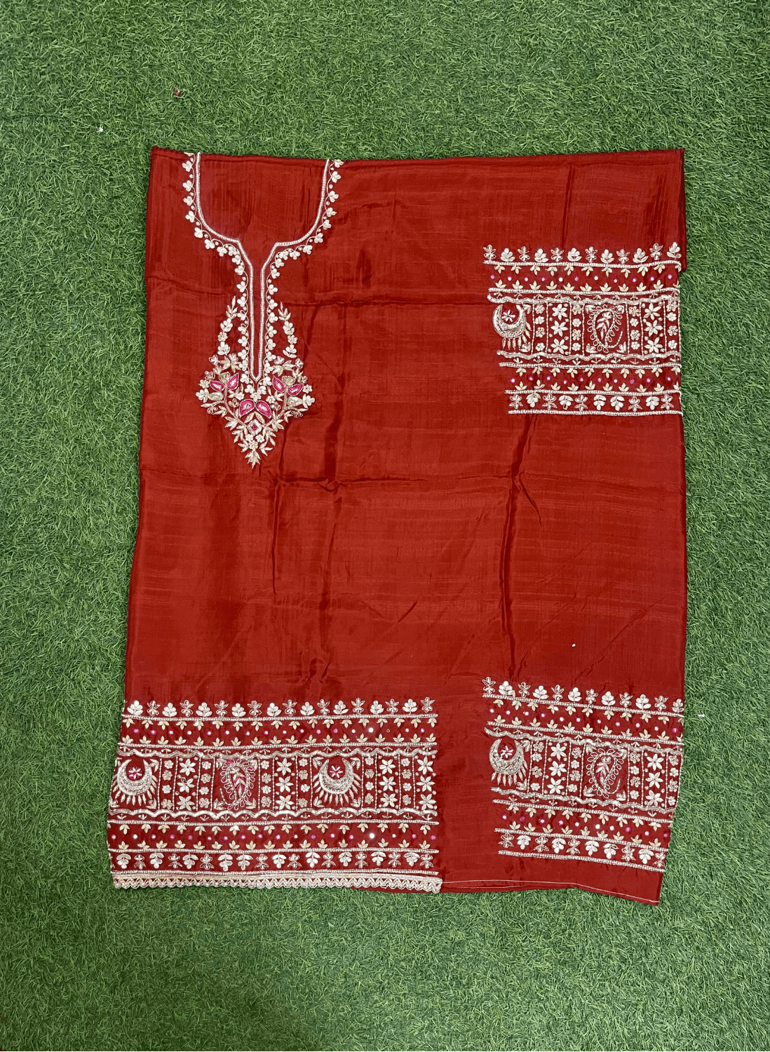FS1424 | Rust | Raw Silk Suit | Party Wear | Wedding | Jaggo | Festival |