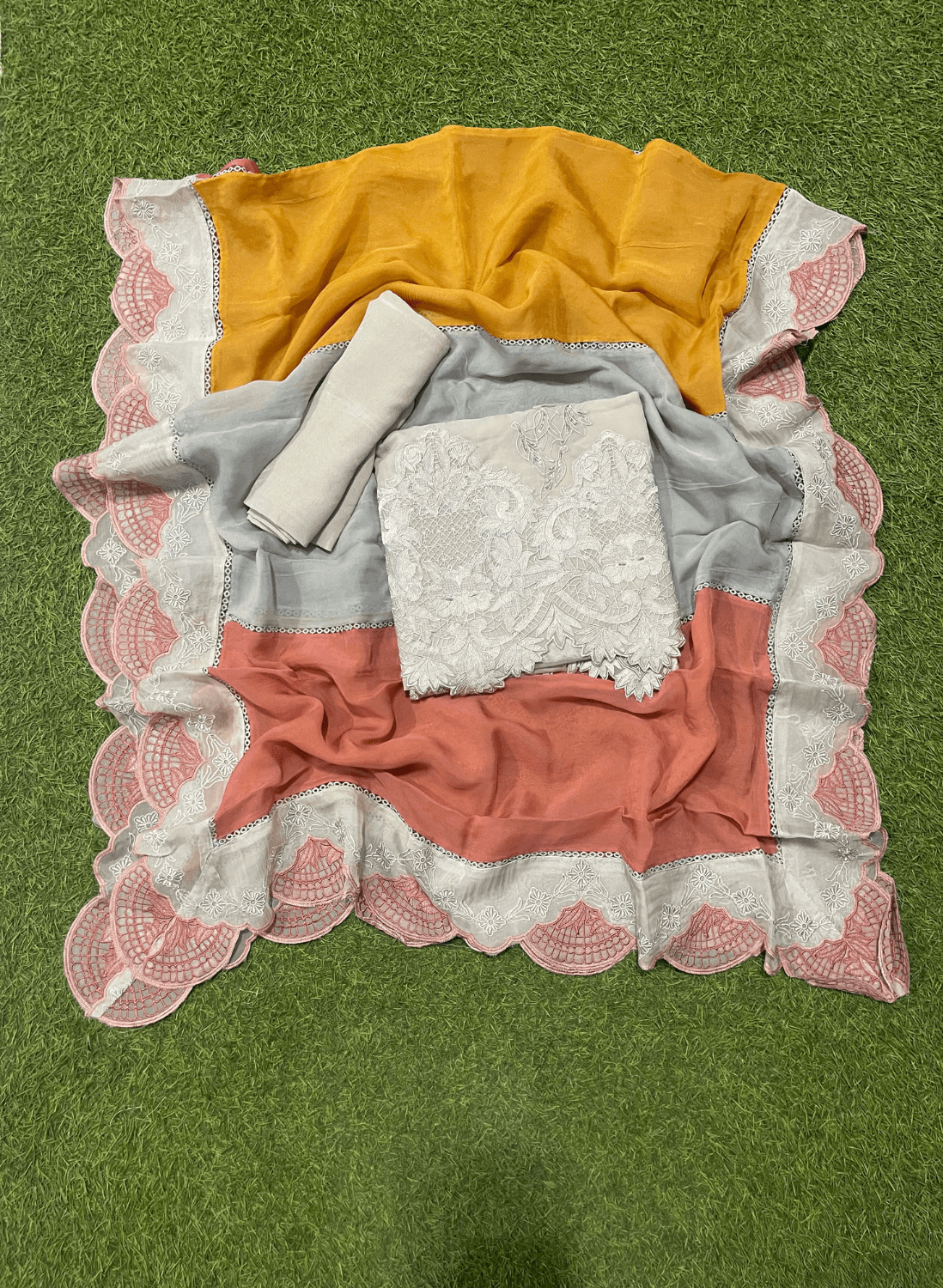 FS297 | Organza Suit| Party Wear | Wedding | Jaggo | Ring Ceremony | Festival | F9DFAA