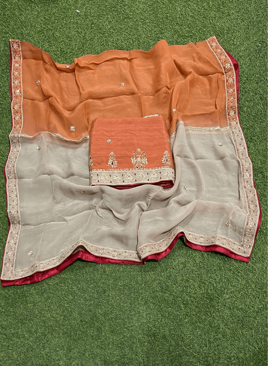 FS545 | Rust | Raw Silk | Party Wear | Wedding | Jaggo | Ring Ceremony | Festival |