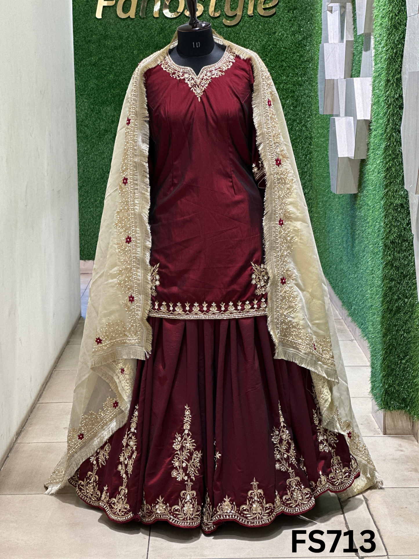 FS713 | Mehroon | Cross Silk | Kurti Lehnga | Party Wear | Wedding | Jaggo | Ring Ceremony | Festival