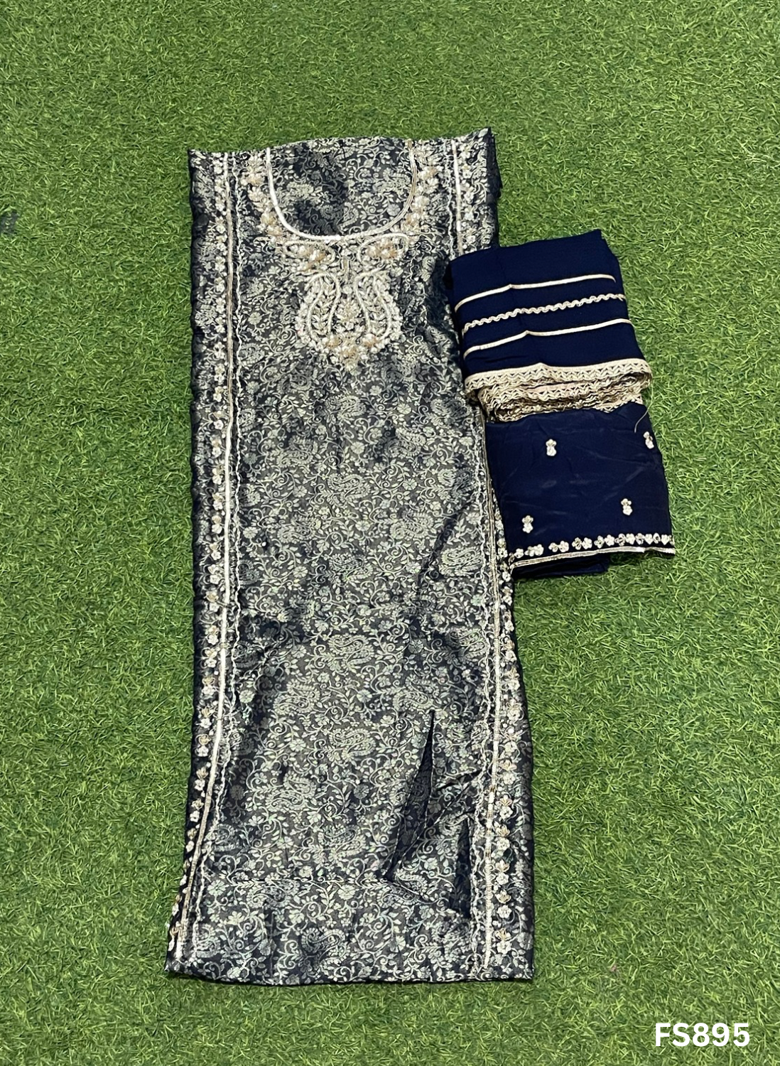 FS895| Navy Blue | Banarasi Silk Suit| Party Wear | Wedding | Jaggo | Ring Ceremony | Festival |