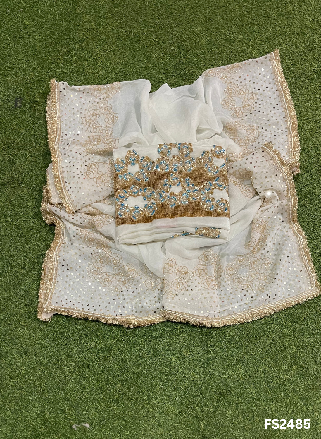 FS2485 | Off-White | Fendi Silk | Party Wear | Wedding | Jaggo | Ring Ceremony | Festival