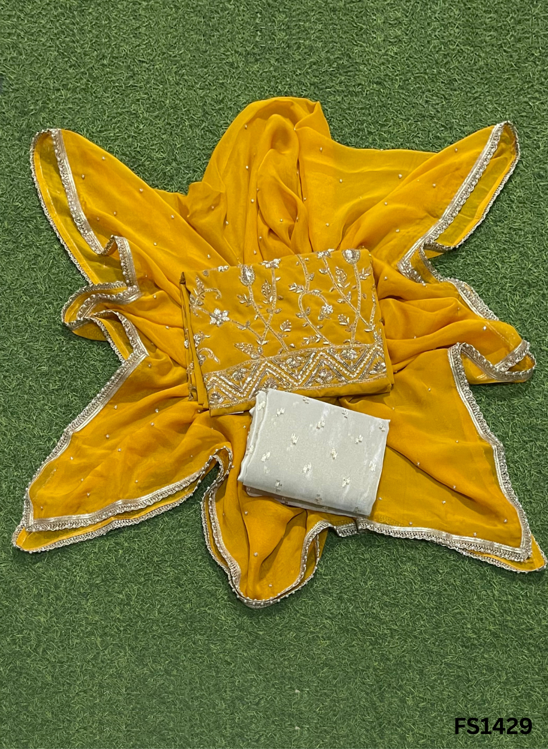 FS1429 | Yellow | Georgette Suit | Party Wear | Wedding | Jaggo | Ring Ceremony | Festival 