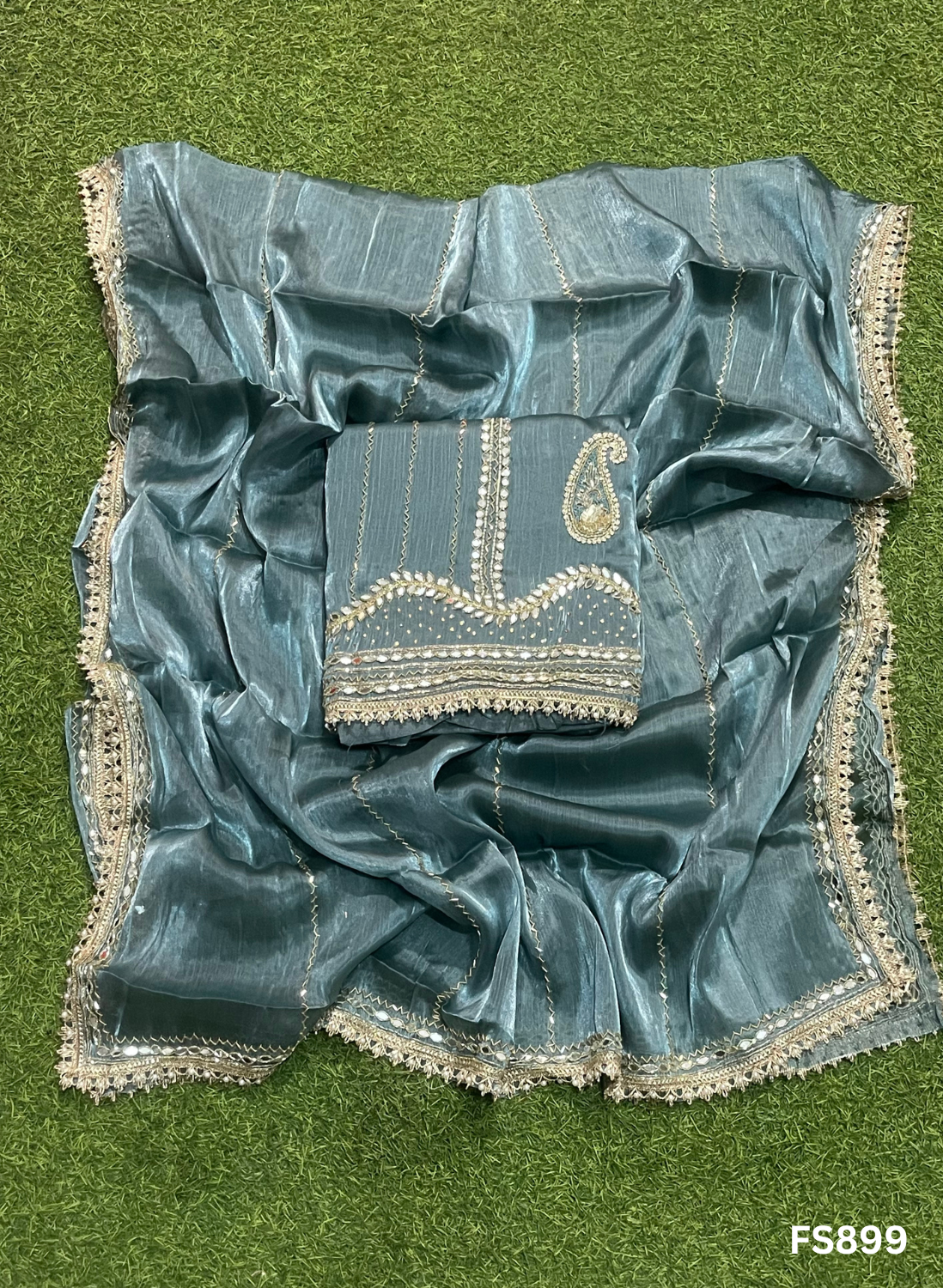 FS899 | Glass Shimmer Suit | Party Wear | Wedding | Jaggo | Ring Ceremony | Festival|