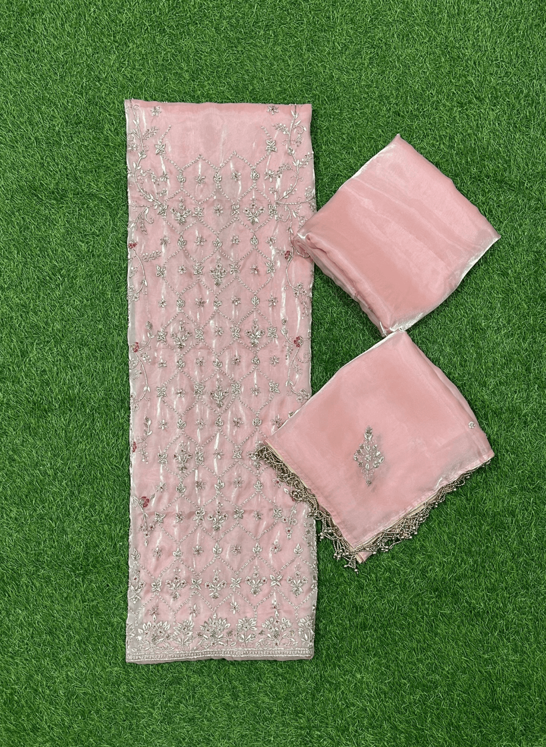 Baby Pink Glass Shimmer Suit | Party Wear | Wedding | Jaggo | Ring Ceremony | Festival|