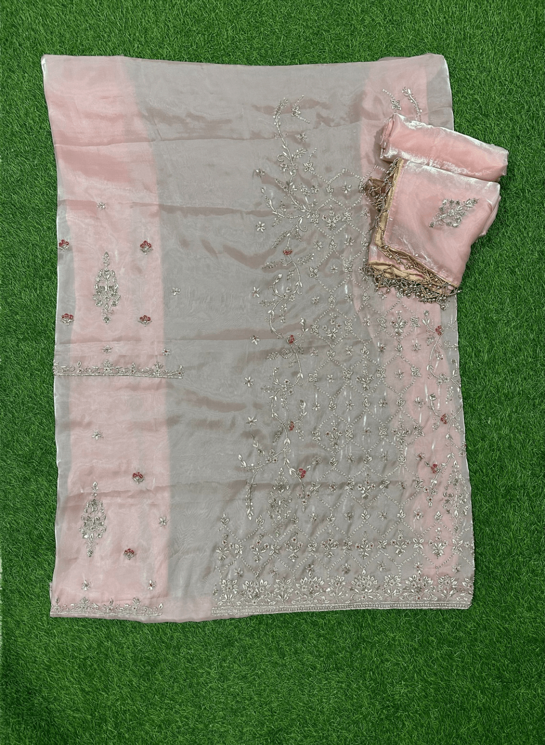 Baby Pink Glass Shimmer Suit | Party Wear | Wedding | Jaggo | Ring Ceremony | Festival|