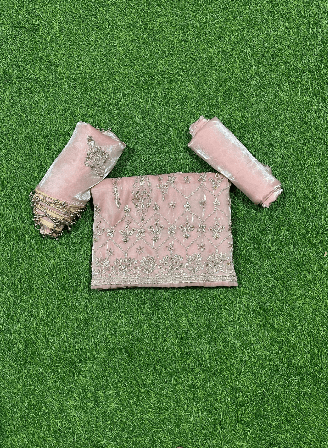 Baby Pink Glass Shimmer Suit | Party Wear | Wedding | Jaggo | Ring Ceremony | Festival|