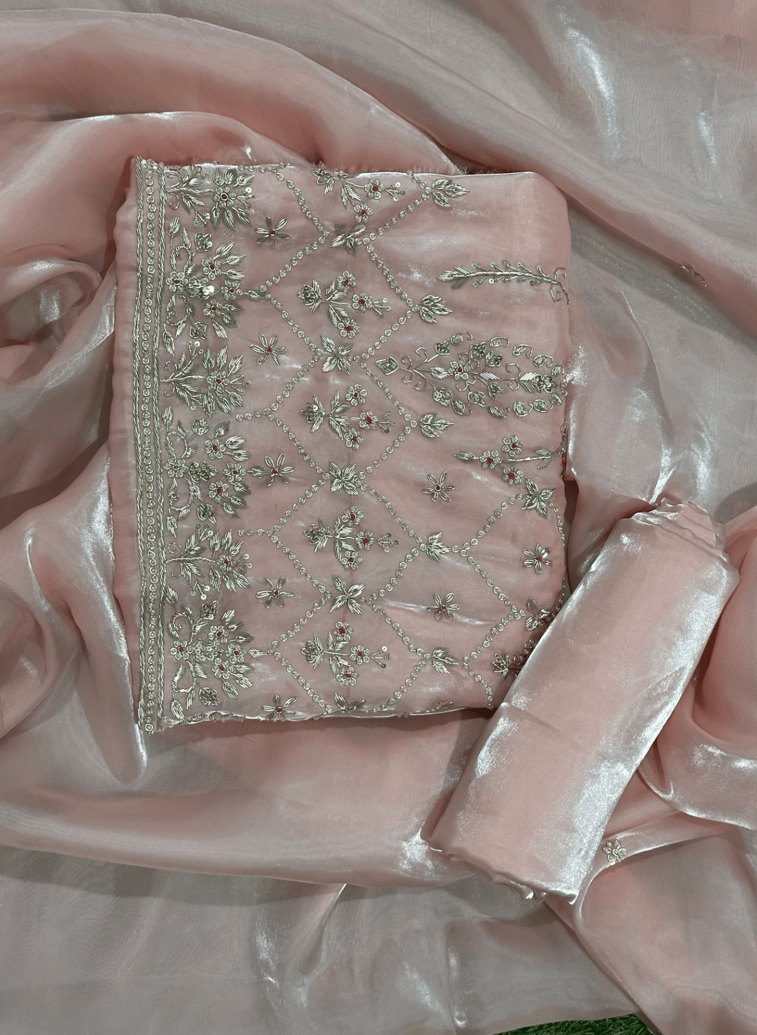 Baby Pink Glass Shimmer Suit | Party Wear | Wedding | Jaggo | Ring Ceremony | Festival|