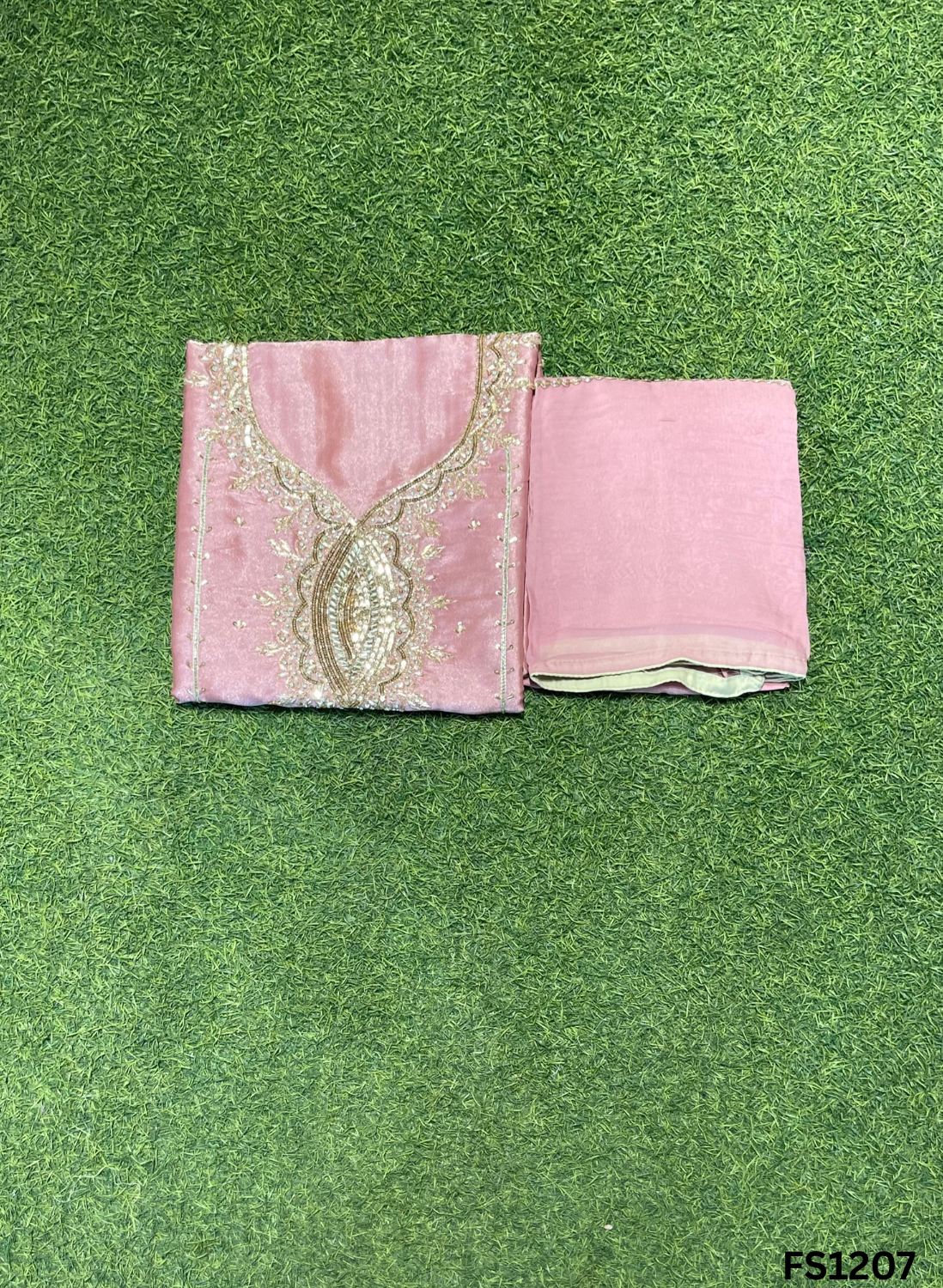 FS1207 | Mehandi | Glass Shimmer Suit | Party Wear | Wedding | Jaggo | Ring Ceremony | Festival