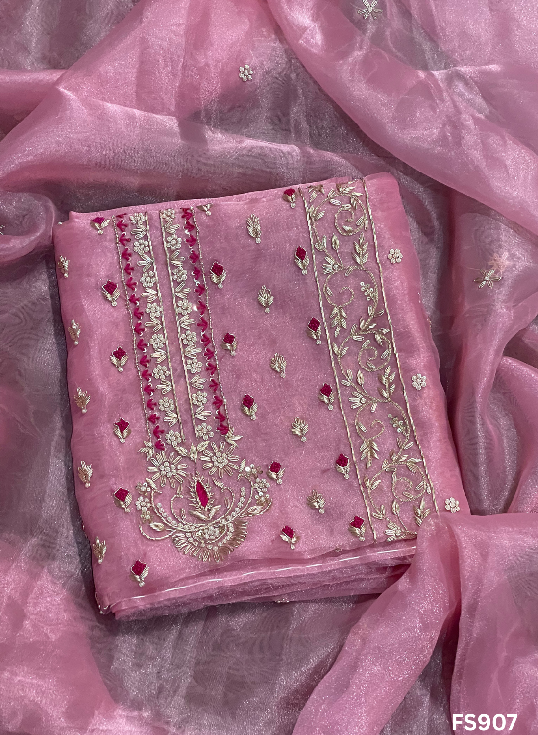 FS907 |Baby-Pink |Glass Shimmer Suit | Party Wear | Wedding | Jaggo | Ring Ceremony | Festival