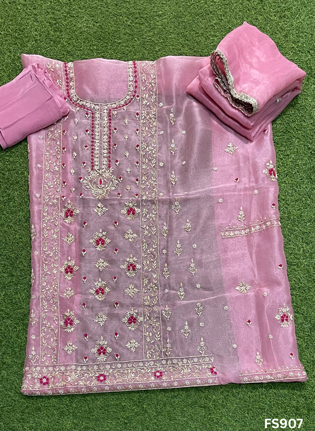 FS907 |Baby-Pink |Glass Shimmer Suit | Party Wear | Wedding | Jaggo | Ring Ceremony | Festival
