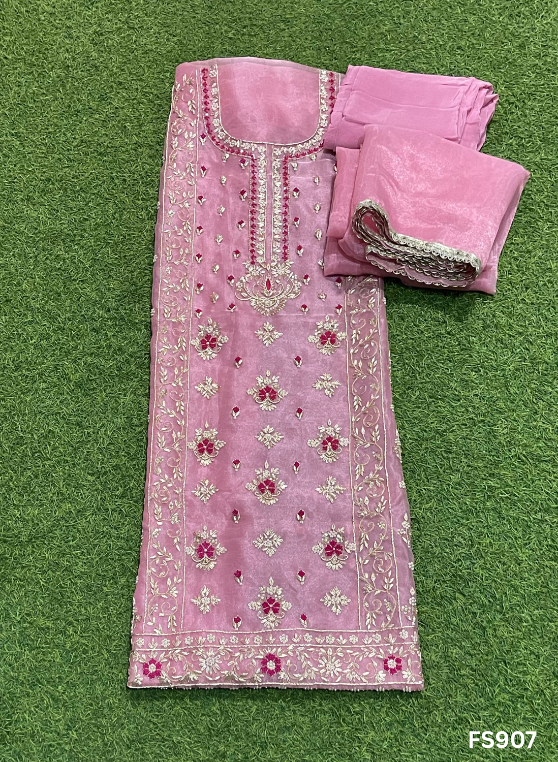 FS907 |Baby-Pink |Glass Shimmer Suit | Party Wear | Wedding | Jaggo | Ring Ceremony | Festival