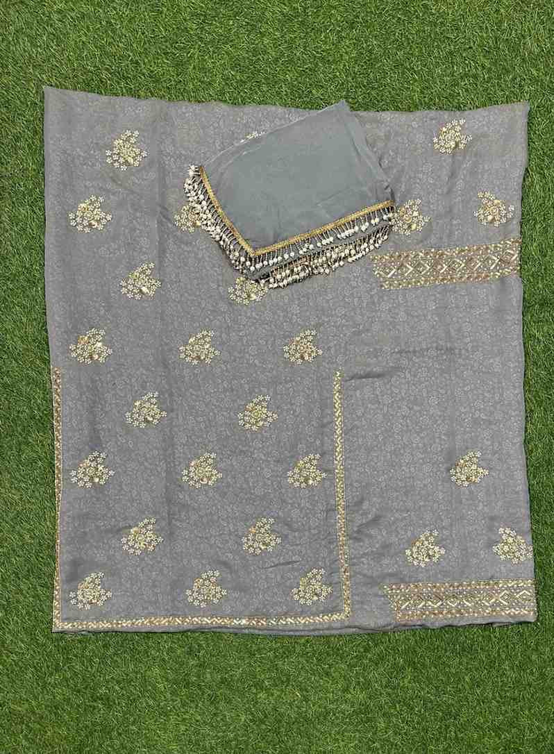 FS262 | Gray Shimmer Suit | Party Wear | Wedding | Jaggo | Ring Ceremony | Festival| F9EAAA