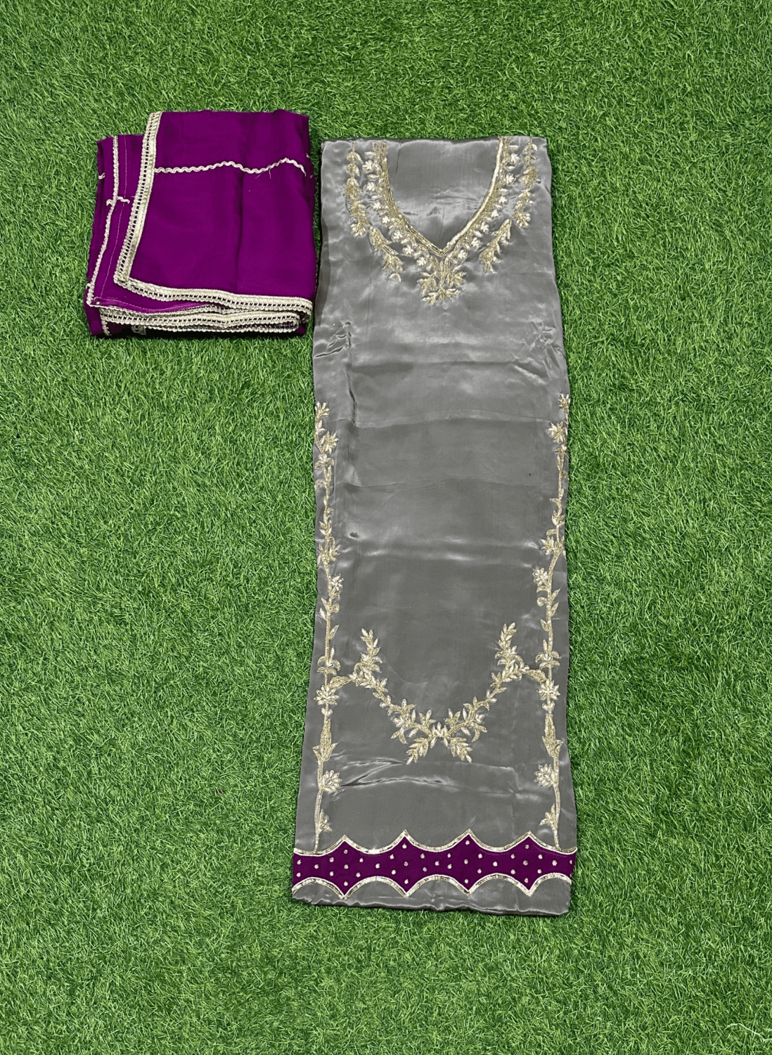 FS270 | Gray and purple Crepe Suit | Wedding | Party Wear | Ring Ceremony | Festival Suit | F9DFAA