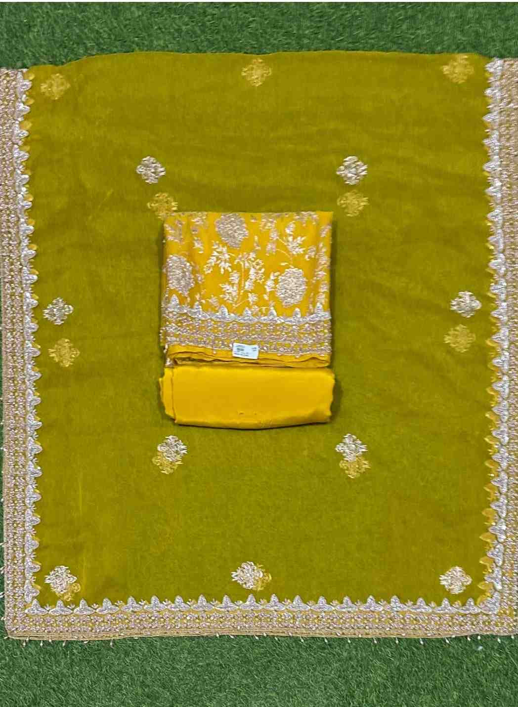 Yellow Organza Suit | Party Wear | Wedding | Jaggo | Ring Ceremony | Festival |