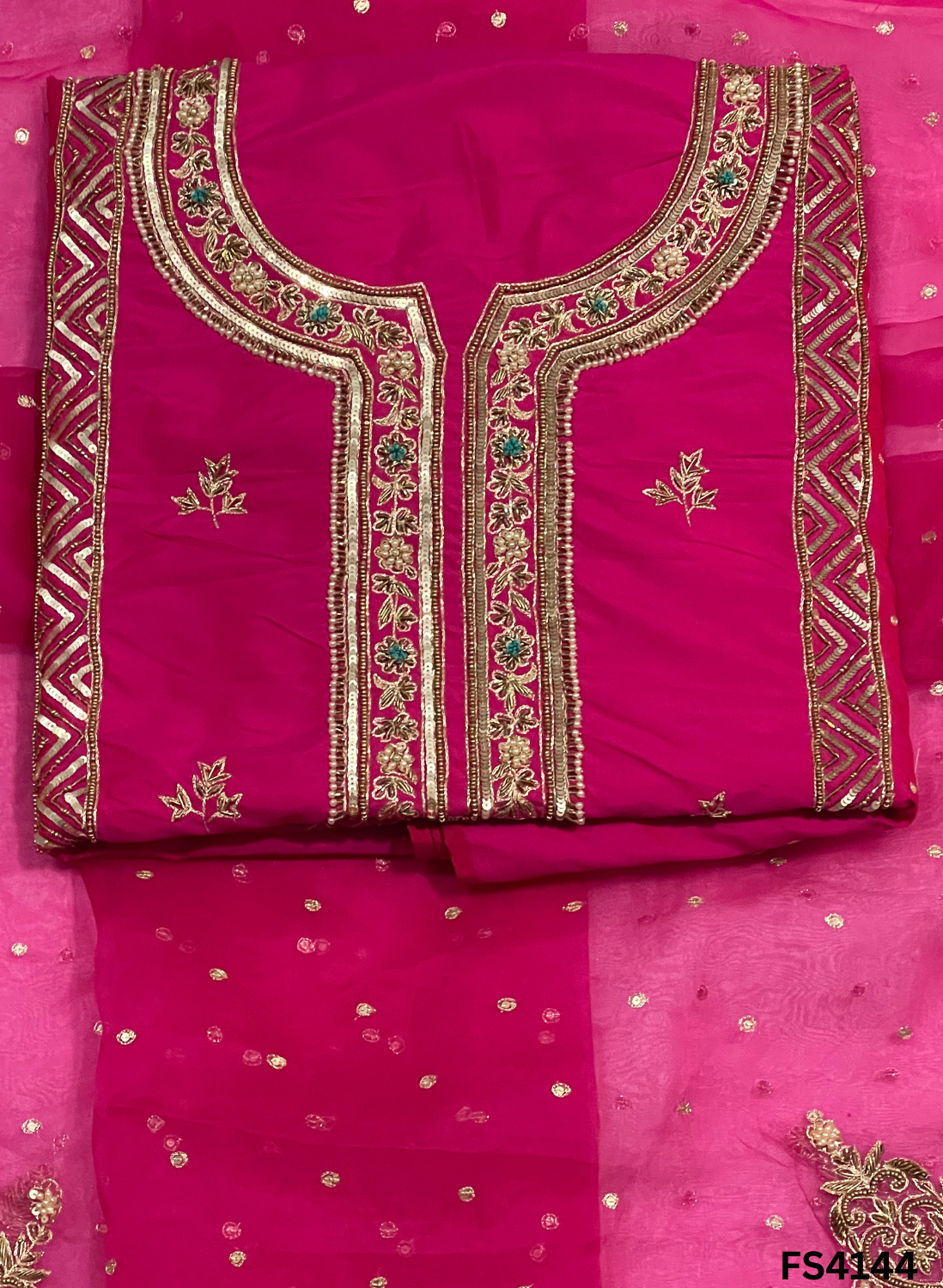 FS4144 | Handmade Bridal Suit | 100% Pure Gevadin Silk | Pure Organza Dupatta | Party Wear | Wedding Suit |