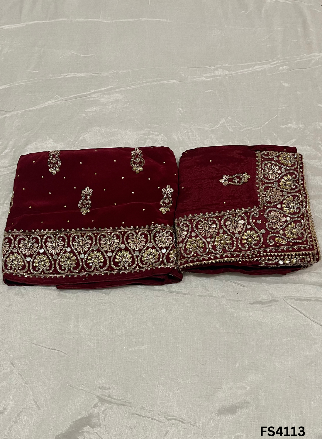 FS4113 | Handmade Wedding Suit | Bridal Suit | Crepe Suit | Chinnon Dupatta | Party Wear | Wedding Suit |
