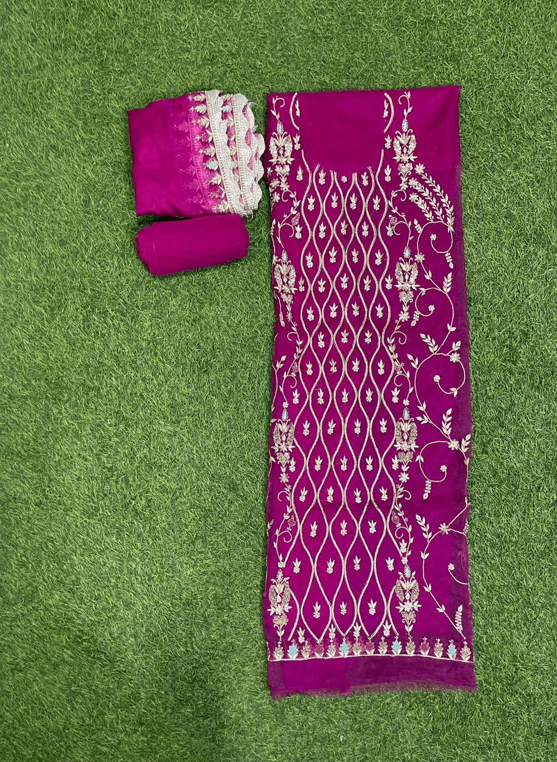 FS137 | Hot-Pink | Organza Suit| Party Wear | Wedding | Jaggo | Ring Ceremony | Festival | Handwork suit | F9JAAA