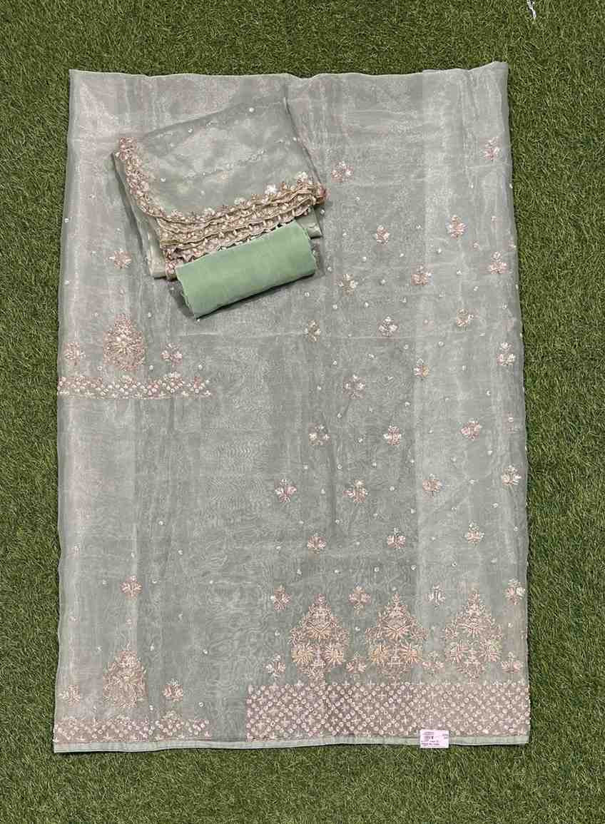 Light pista Organza Suit | Party Wear | Wedding | Jaggo | Ring Ceremony | Festival |