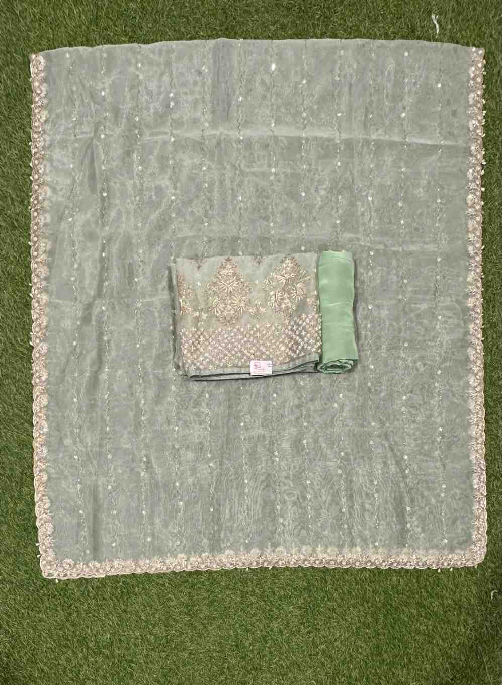 Light pista Organza Suit | Party Wear | Wedding | Jaggo | Ring Ceremony | Festival |