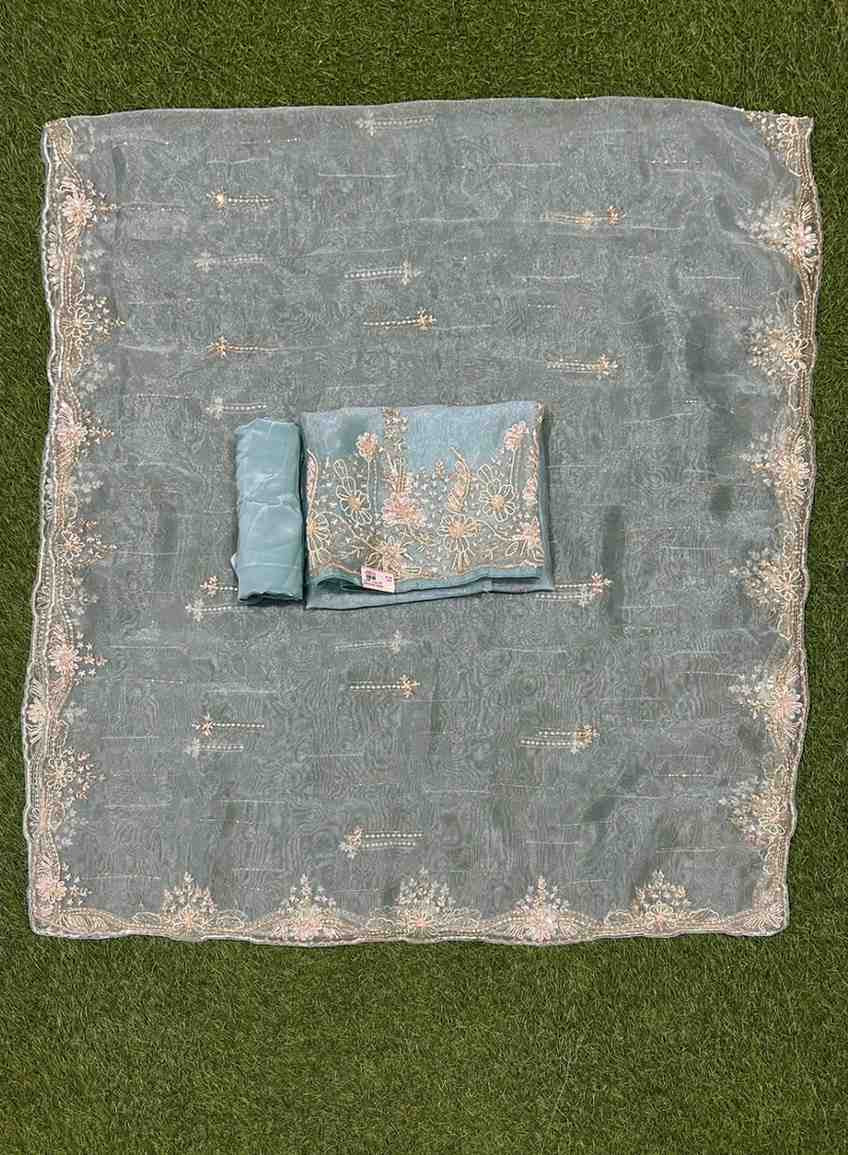 Sky blue Organza Suit | Party Wear | Wedding | Jaggo | Ring Ceremony | Festival |