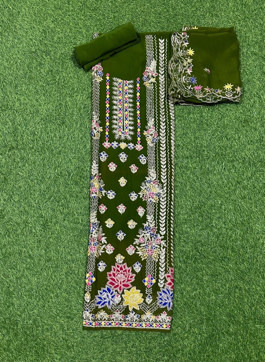 Mehandi Organza Suit | Party Wear | Wedding | Ring Ceremony | Festival | Bridal | FS732 |F9HAAA