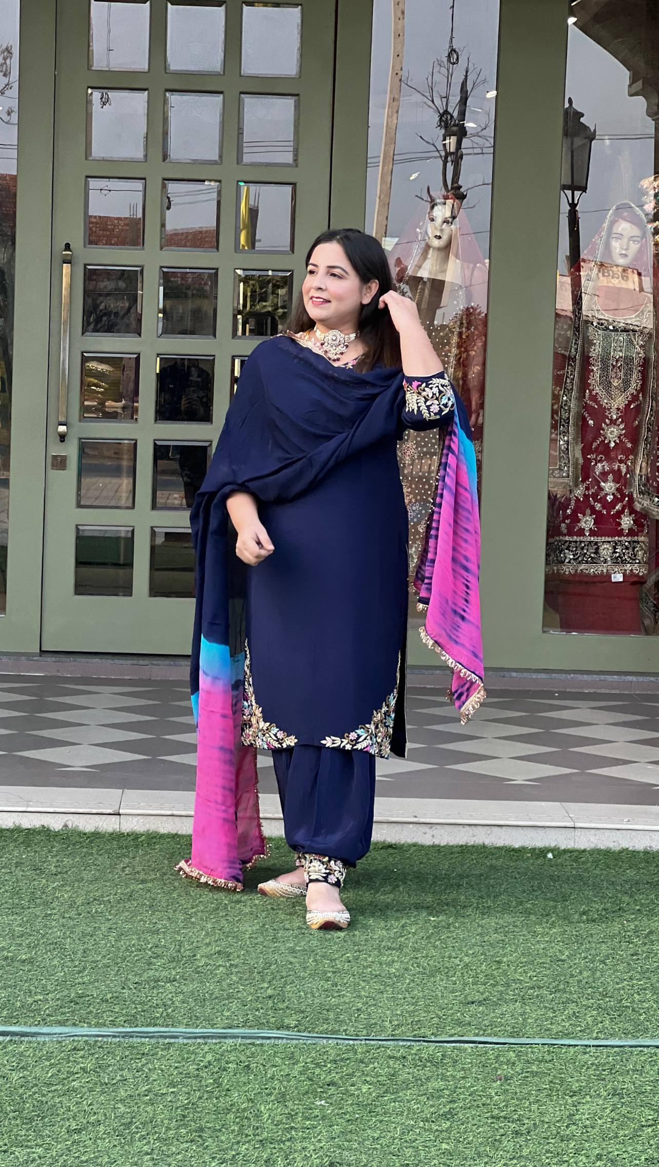 FS683 | Navy blue Crepe| Crepe Suit | Wedding | Party Wear | Ring Ceremony | Festival Suit | Allover suit |