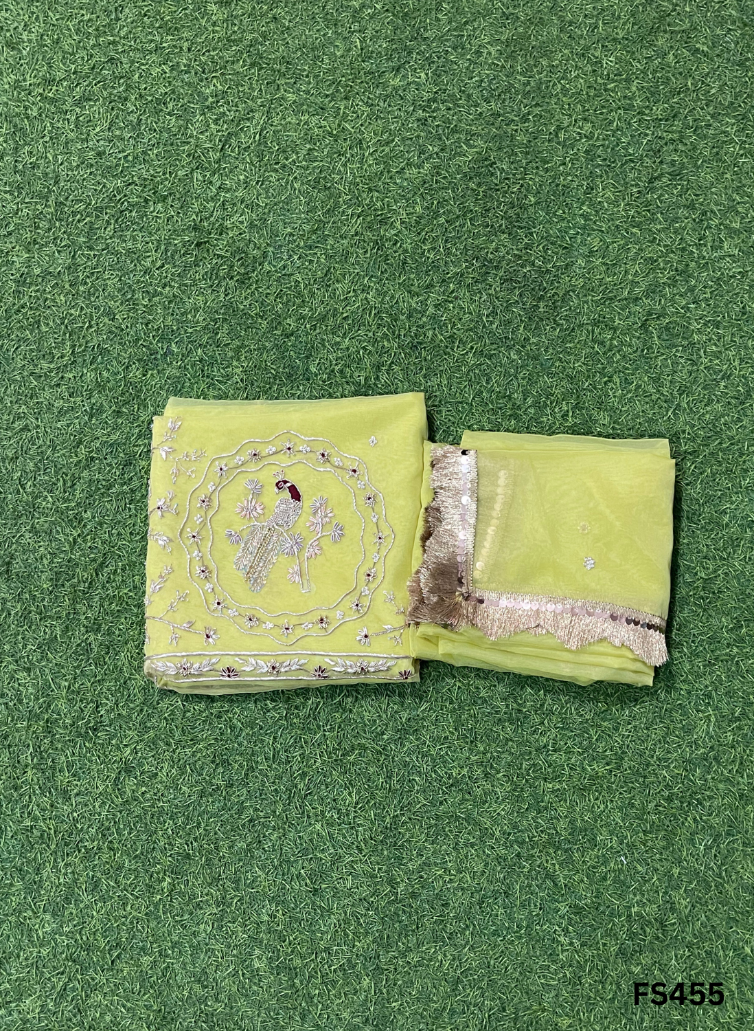 FS455 | Light Peach | Organza Suit | Party Wear | Wedding | Jaggo | Ring Ceremony | Festival